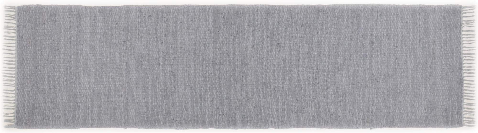 Theko | Dhurry Teppich aus 100% Baumwolle Flachgewebe Teppich Happy Cotton | handgewebt | Farbe: Grau | 70x250 cm