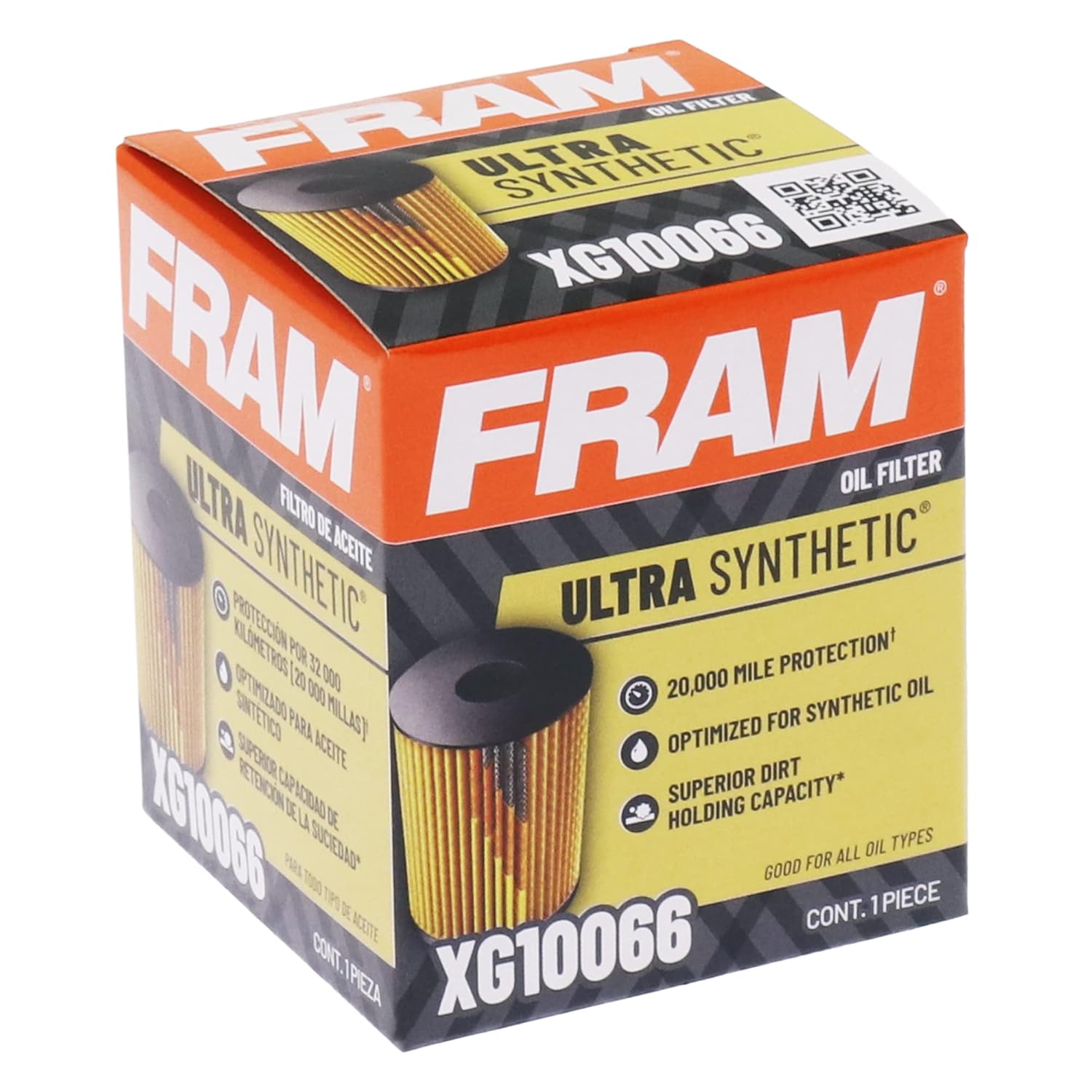 Filtro de Óleo Automotivo FRAM Ultra Synthetic XG10066 - Substituição para Trocas de Óleo Sintético até 20k Milhas com SureGrip (Pacote com 1)