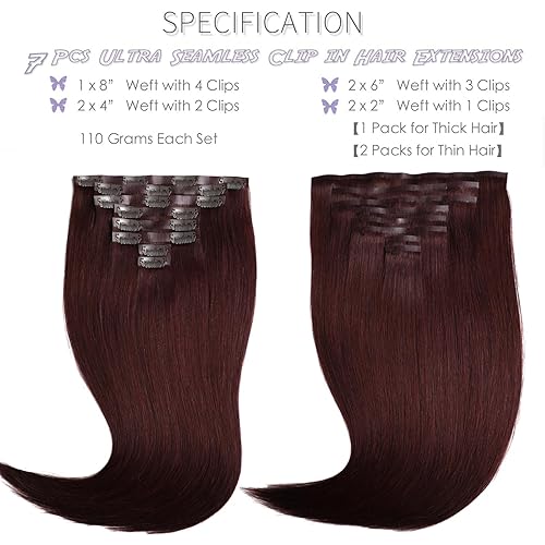 Vista 343 de Lacer Extensiones de cabello humano con clip, de doble trama, cabello brasileño de cabeza completa, color negro azabache, extensiones de cabello