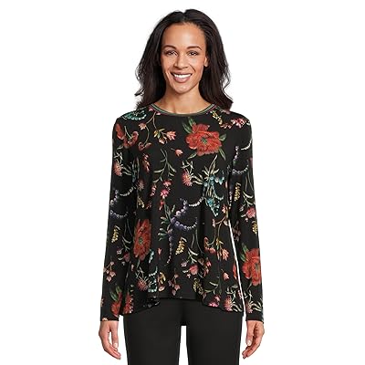 Johnny Was The Janie Favorite Long Sleeve Crew Neck Swing T Shirts Women