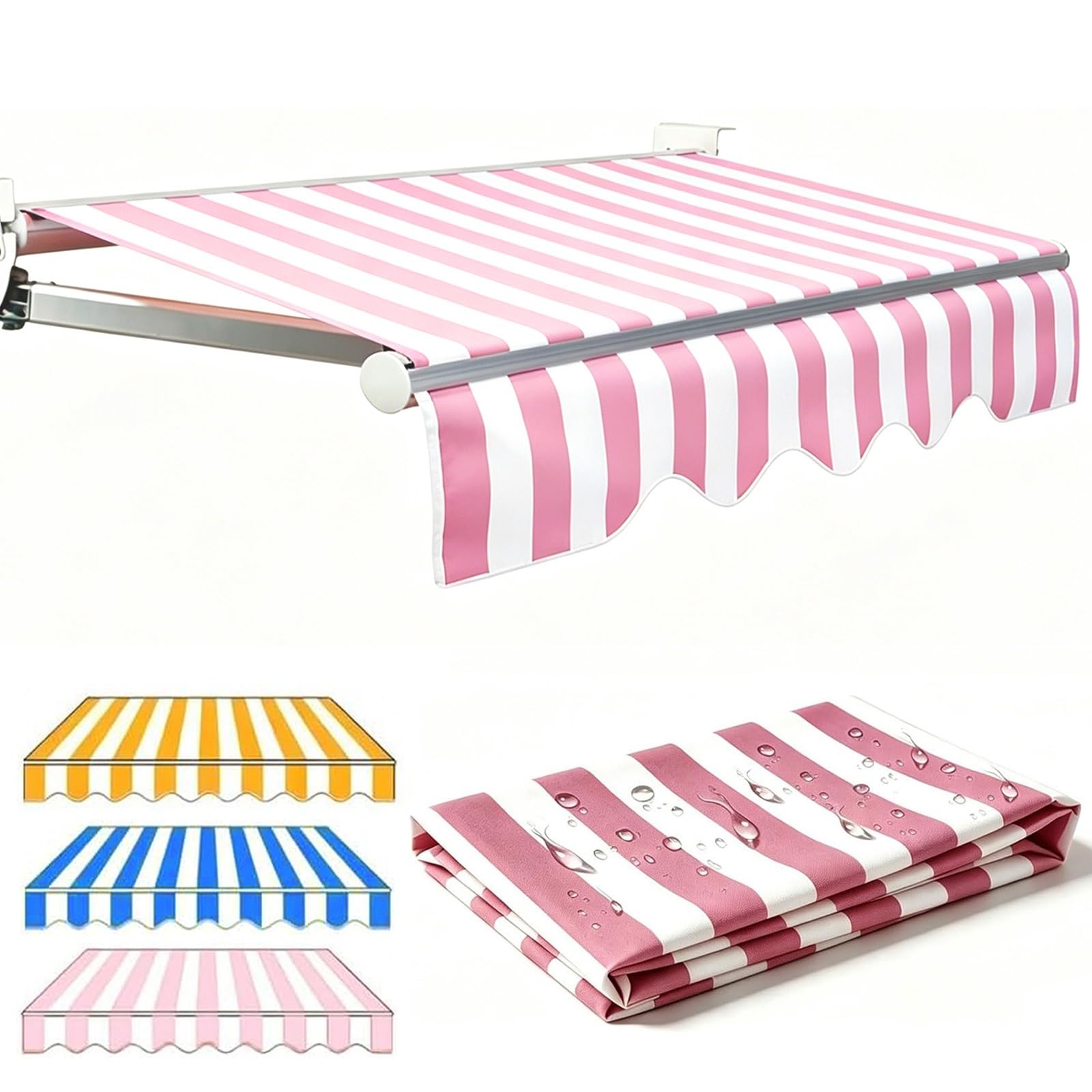 ROFBIHG Retractable Awning Fabric Replacement, Manual Retractable Awning Canvas, Awning Replacement Fabric with Waterproof Shade Sun Shade for Deck, Backyard, Garden, Balcony(Pink,2x1.5m(6.6x5ft))