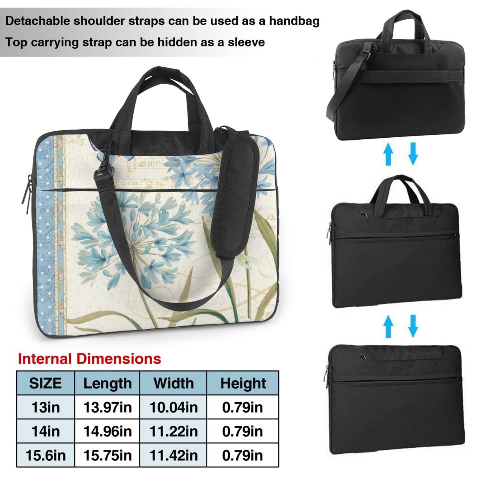 Borsa Per Laptop 15.6 Pollici Stampa Floreale Retrò - Custodia Con Tracolla, Tasche Multiple - Ideale Per Lavoro E Viaggi - Foto 2
