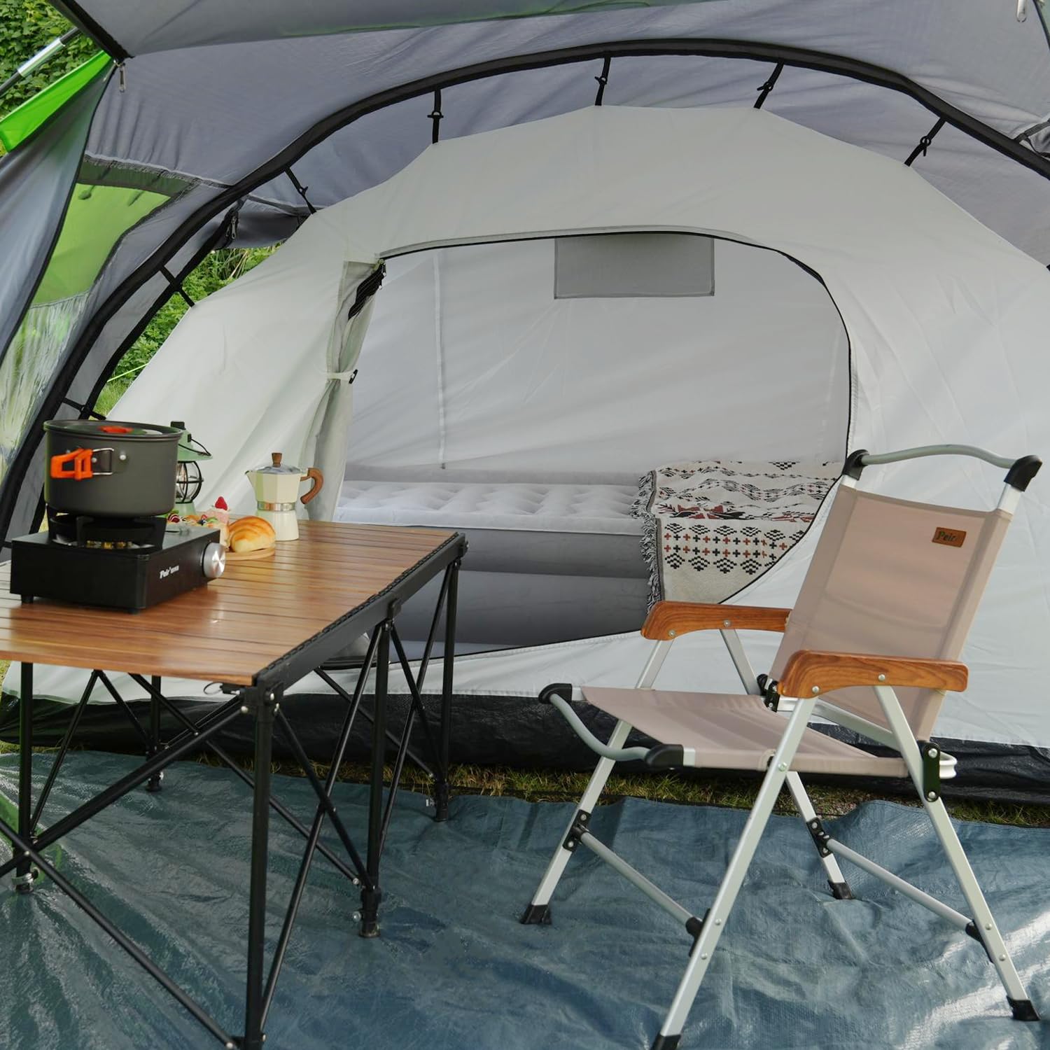 Tenda a tunnel per 4 persone, tenda Tipi, grande da campeggio con cabina letto, tenda familiare impermeabile, 3000 mm, tenda a 3 ingressi, tenda glamping con fondo rimovibile