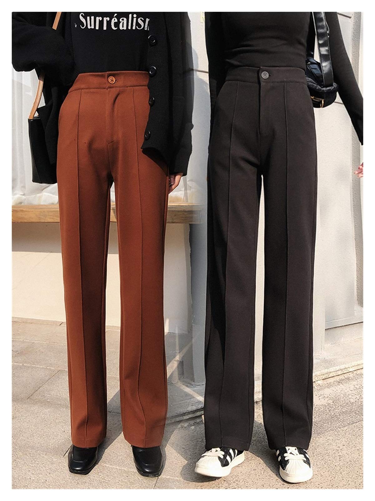 Pantalones de pierna ancha que caen otoño e invierno de invierno pantalones rectos de la cintura alta versátil pantalones de trapeadores sueltos versátiles