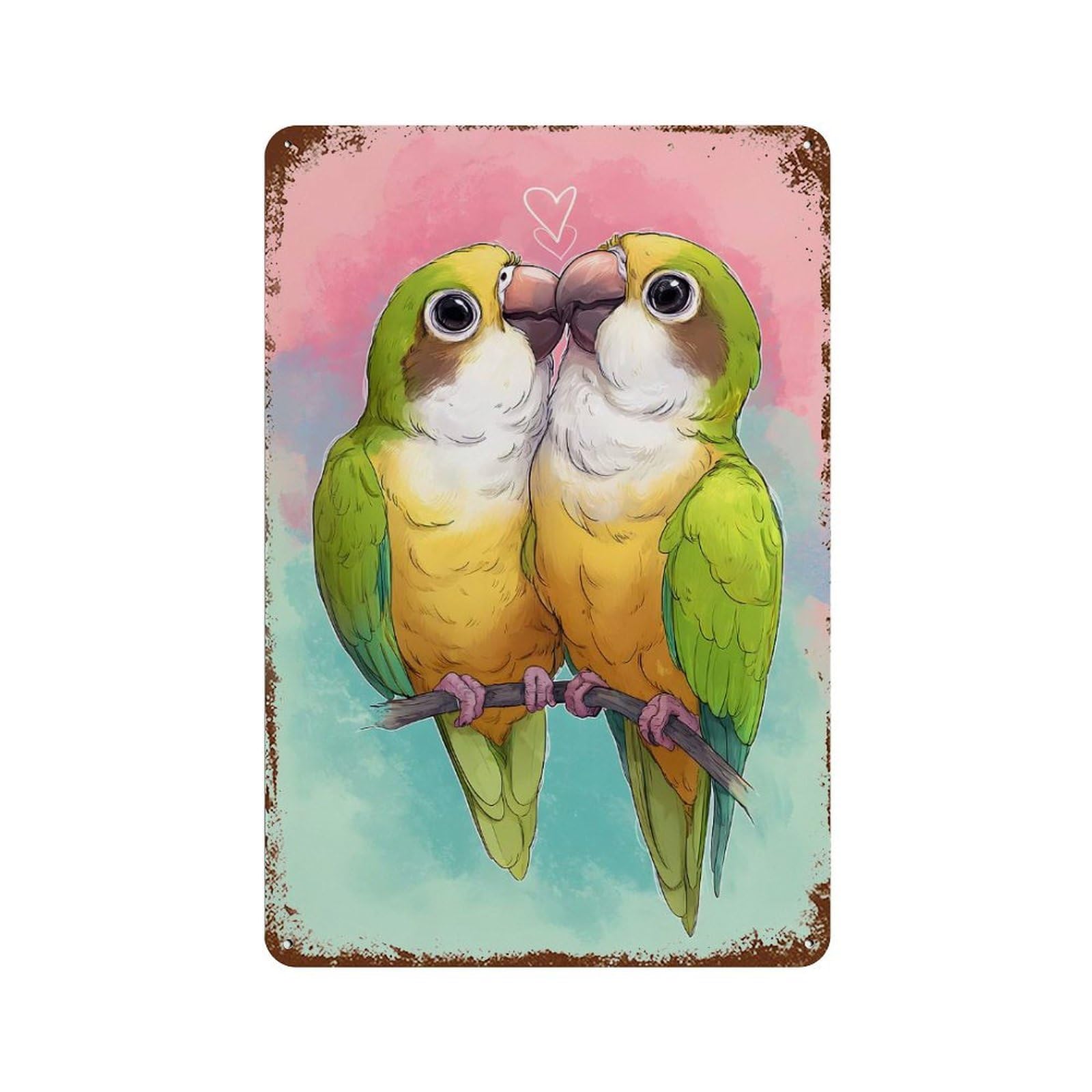 Garage Style Two Birds in Love Distressed Metal Wall Sign 11.8"x7.9", Farmhouse Wall Decor for Bar And Workshop