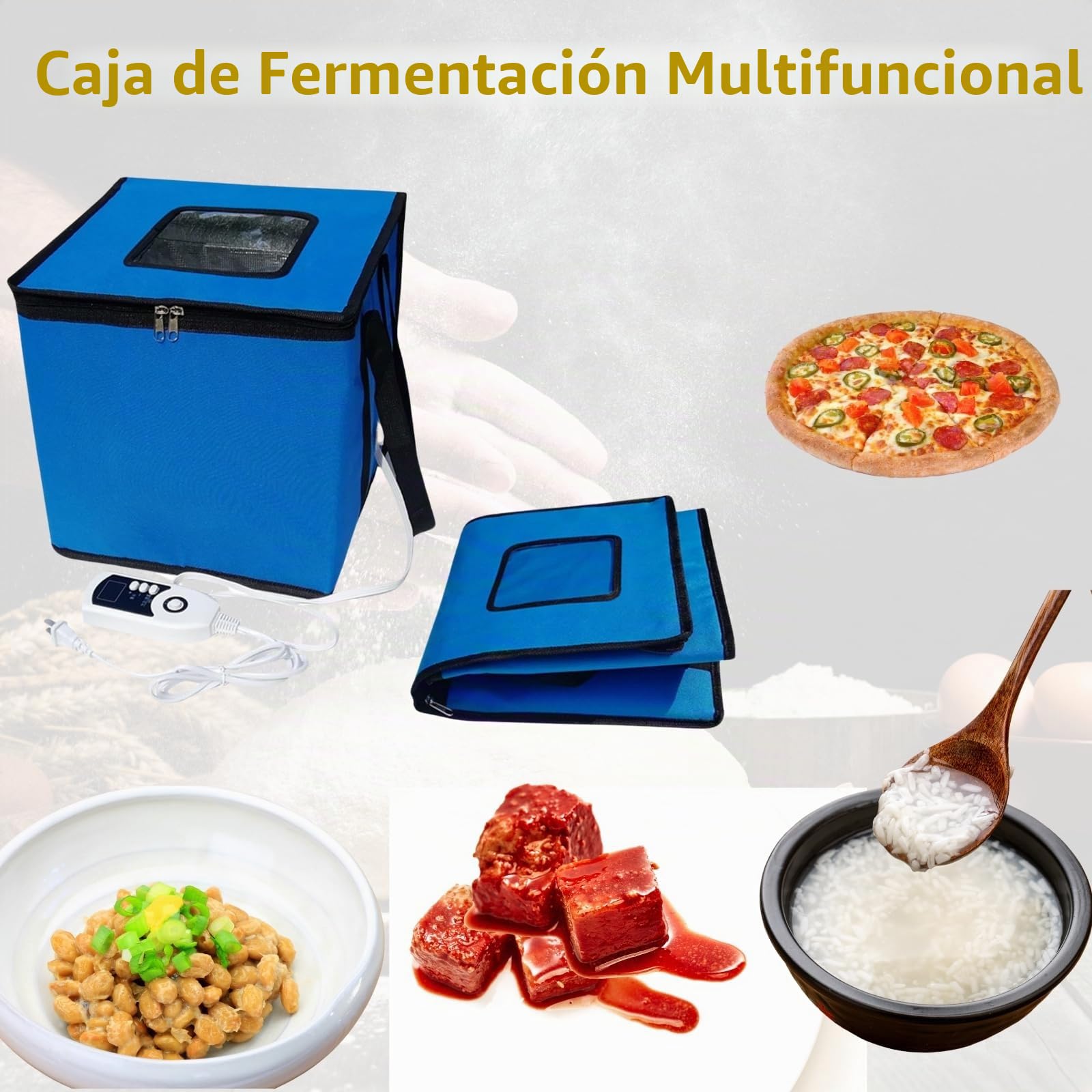 Cloud Fire Caja de Fermentación Plegable, Ajuste de Temperatura, Con Tapa, Multifunción Extraíble Para El Hogar, Pan, Pizza, Yogur, Vino de Arroz (Azul)