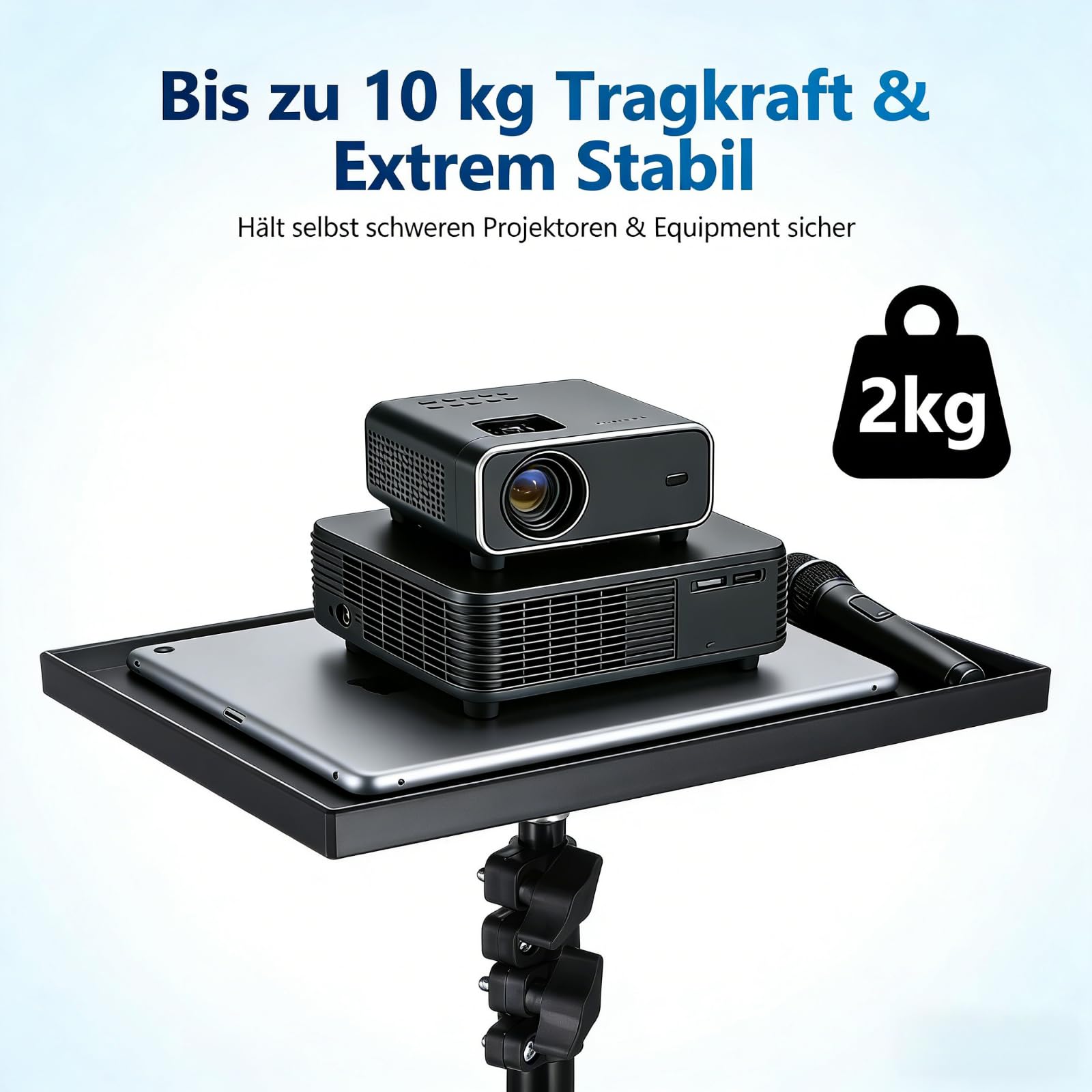 SOIMISS Beamer Ständer, Multifunktionaler Beamer Stativ mit Klappbar, Verstellbarer Höhe Von 40cm Bis 110cm, Projektor Halterung mit Klein Tablett, Laptop Ständer Tragbarer Projektorständer für Kamer