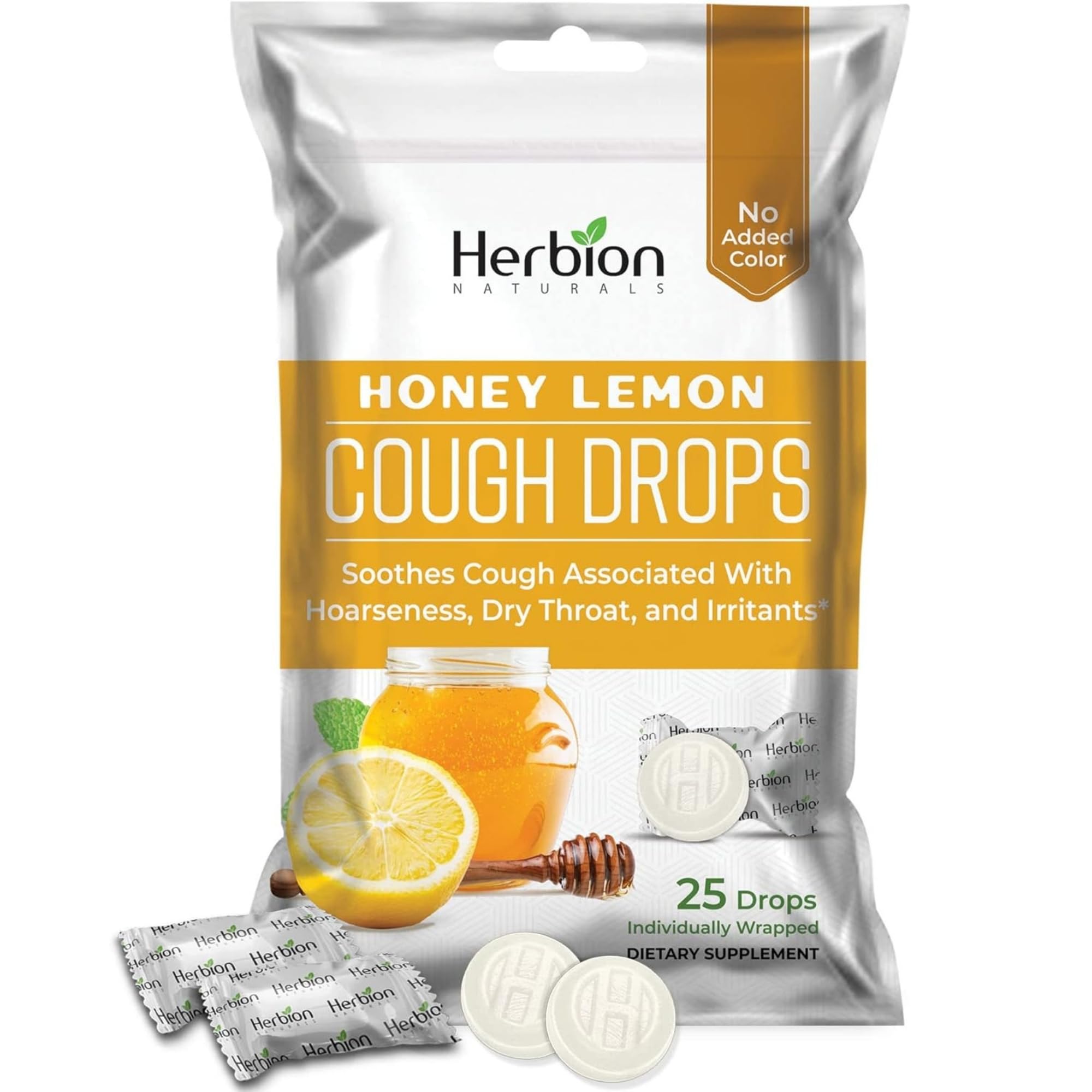 Cough Drops with Natural Honey Lemon Flavor, Dietary Supplement, for Adults and Children Over 6 Years, 25 Drops