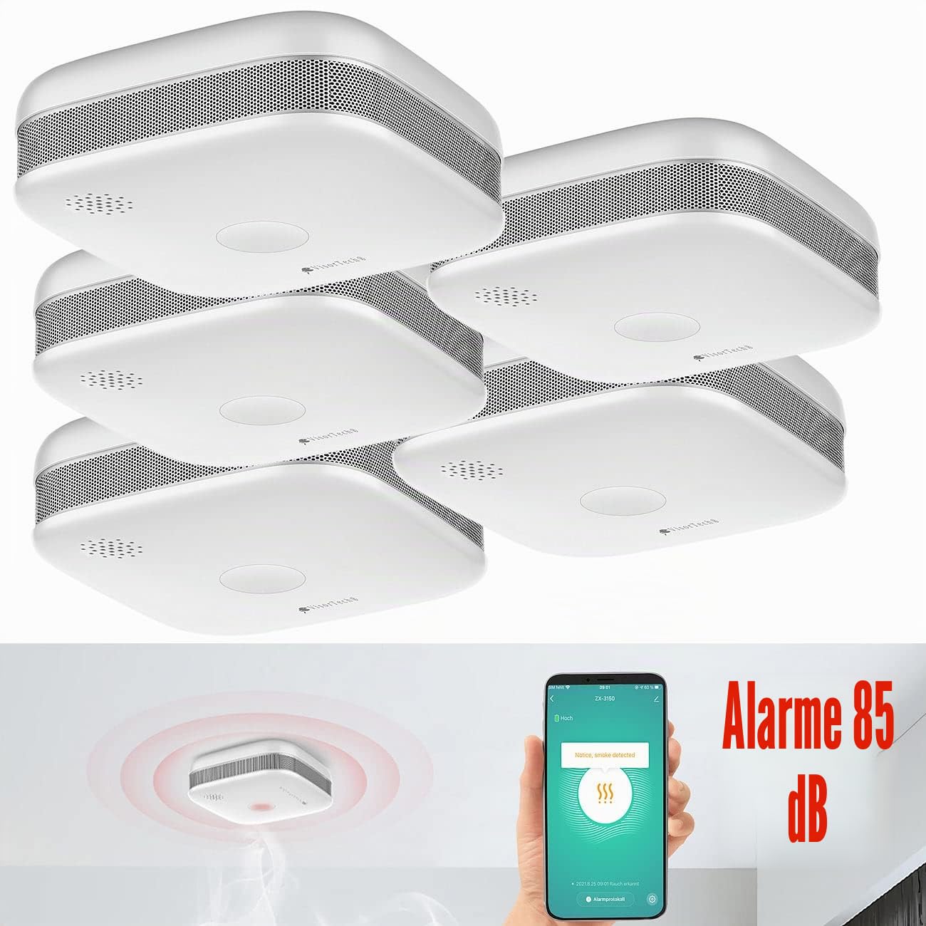 5 détecteurs de fumée design connectés RWM-190.app [VISORTECH]