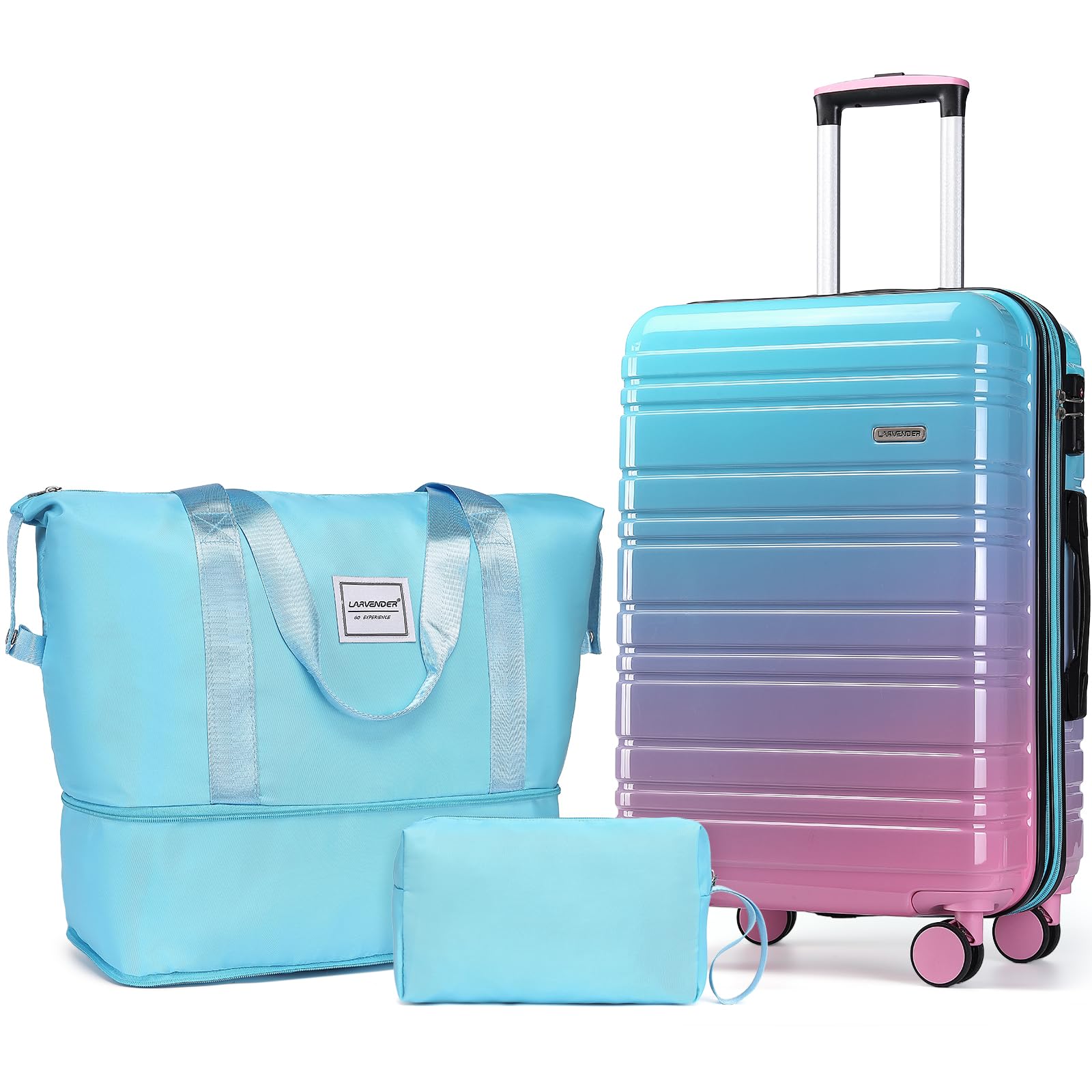 LARVENDER Carry on Luggage Sets 3 Piece, 20inch Suitcase Set, Cotton Candy