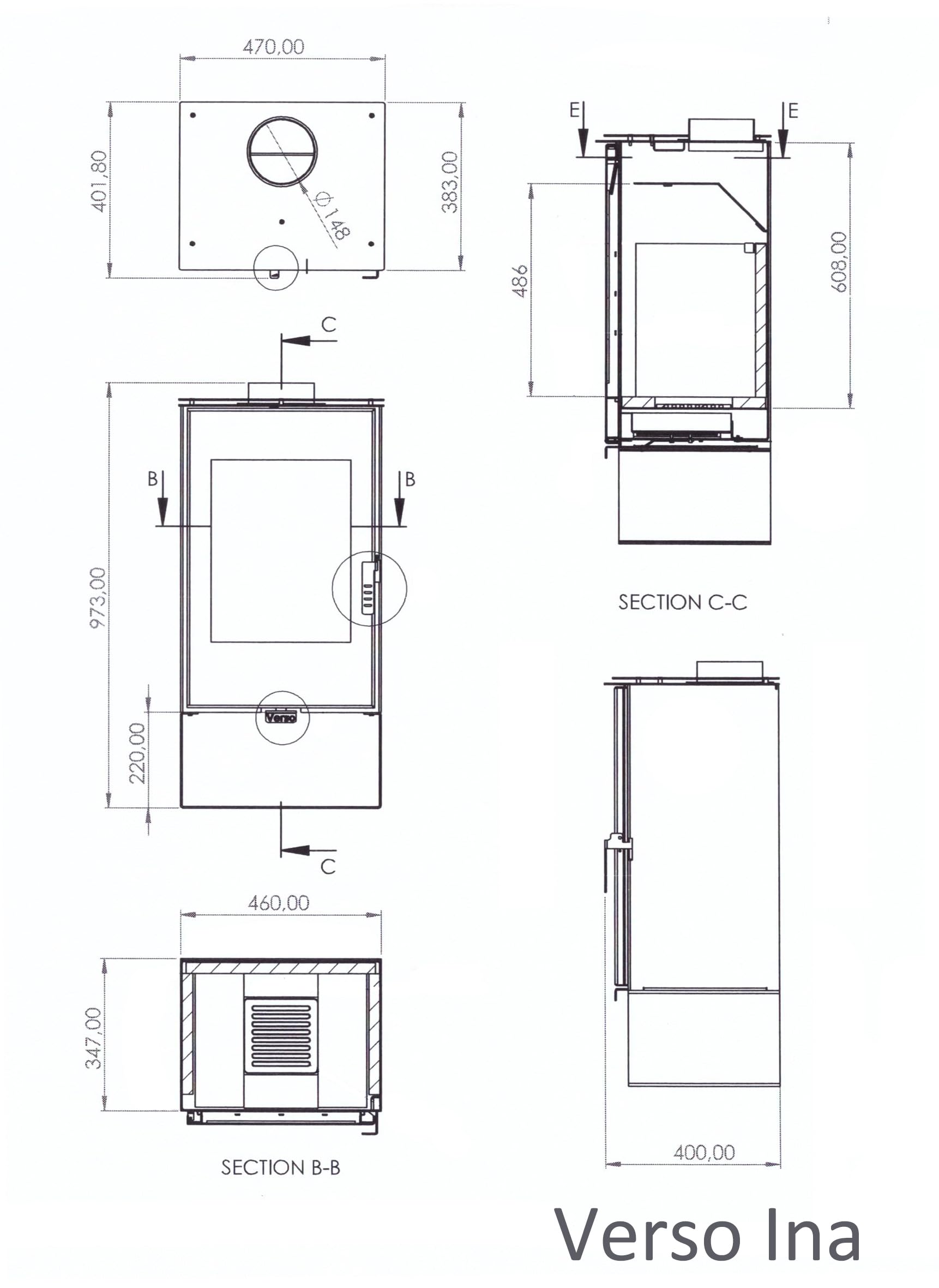 Generic Poêle à bois EEK A+ Verso Ina - Puissance nominale de 7,5 kW - Robuste et puissant - Pour une chaleur confortable à la maison