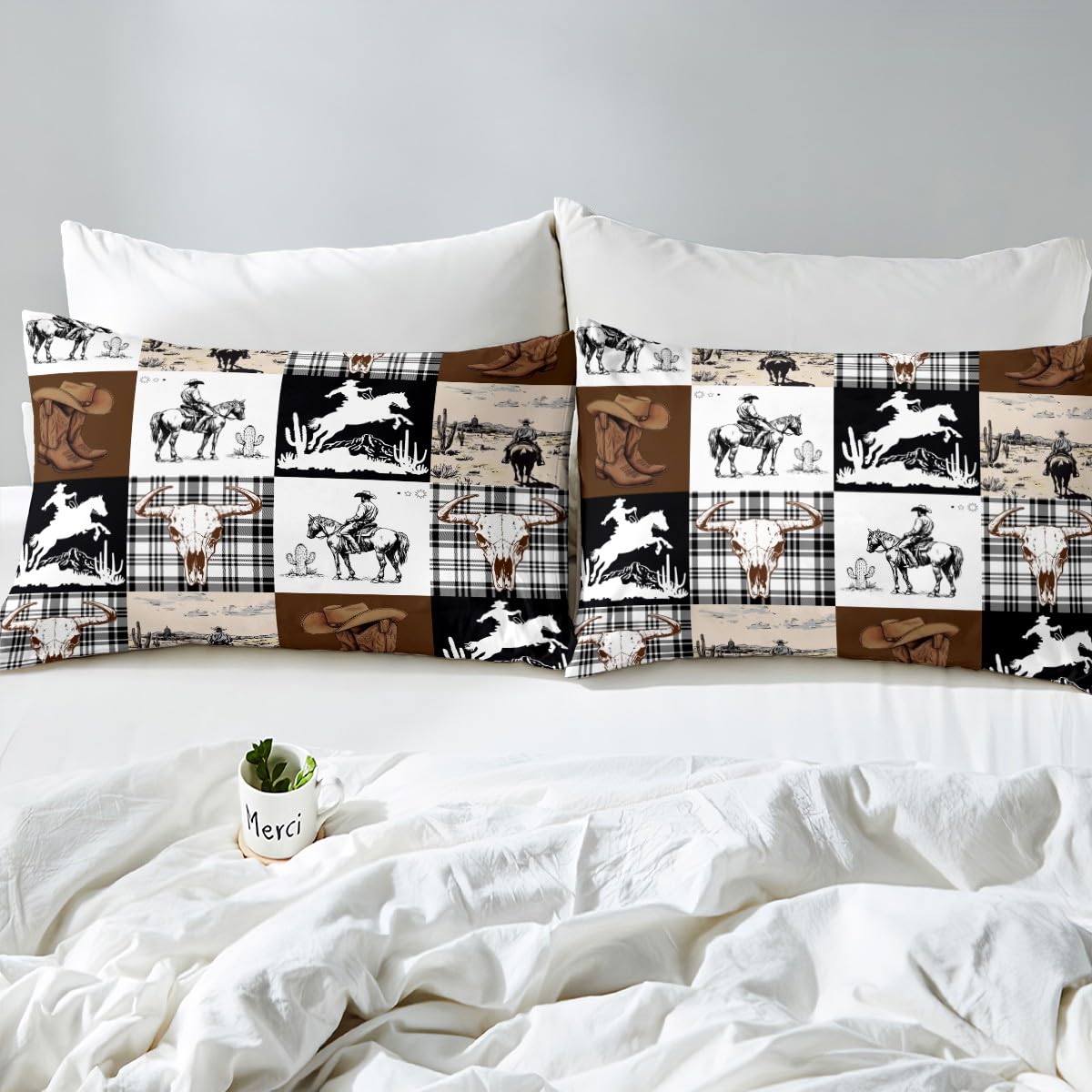 Loussiesd West Cowboy Duvet Cover Set Super King Size For Kids Boys Adults Teens Rodeo Cowboy Style Bedding Set Western Animal Cow Skull Comforter Cover with 2 Pillowcases West Desert Beds Set - Image 4