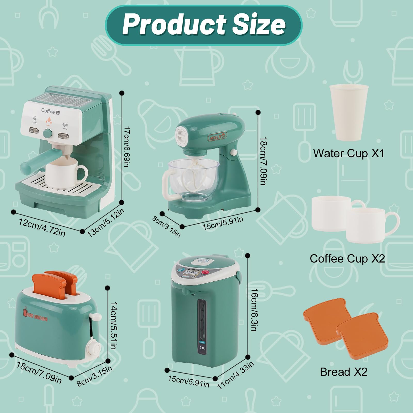 Set Elettrodomestici Cucina Bambini Con Rumori Colazione Tostapane Caffettiera Giocattoli Sbattitore Educativo Caffè Espresso Mini Gioco Accessori Playtive Panettiera Gelateria Finto Cibo 3+ Anni