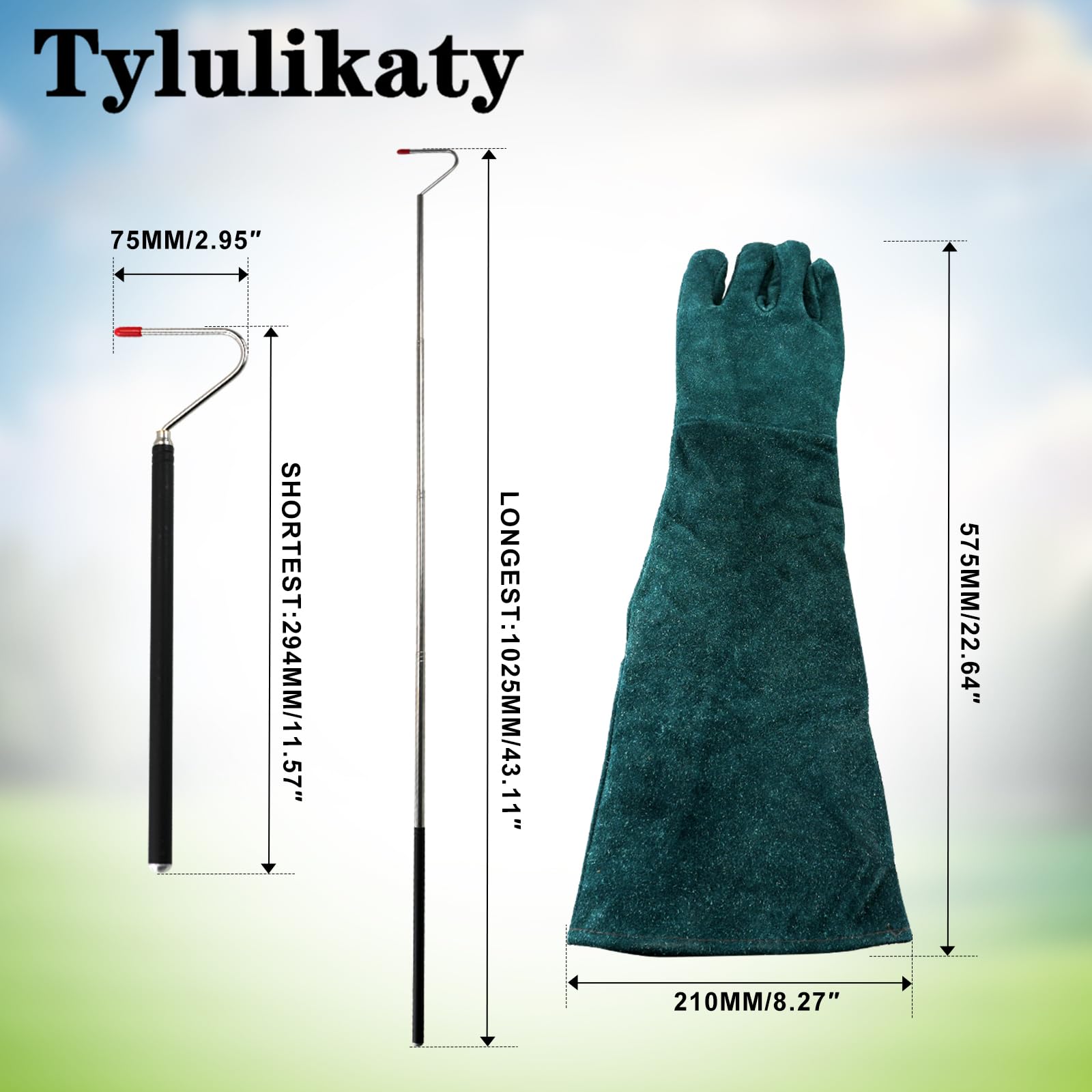 Odporne na gryzienie rękawice do przenoszenia zwierząt i składany zestaw haczyków na wąż 101 cm – do sokolnictwa, gadów, węża, psa, kota, ptaków, ochrona przenośna