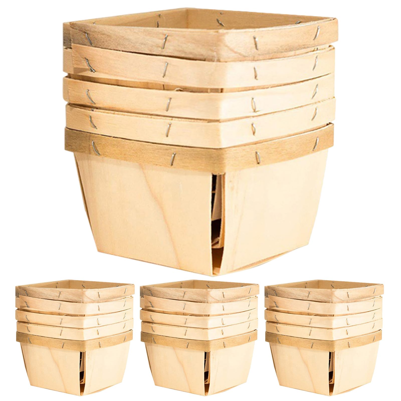 Boîtes carrées en bois aérées contre l'humidité : lot de 24 mini paniers pour fruits et baies