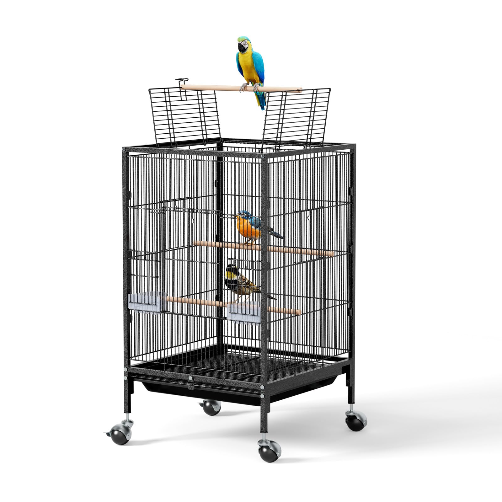 VINGLI 38-inch Bird Cage with Wheels, Durable Wrought Iron Parakeet Cage with Slide Out Tray, Black Bird Cages for Parakeets/Lovebird/Cockatiels/Budgies and Other Small/Medium Birds (Medium-38 inch)