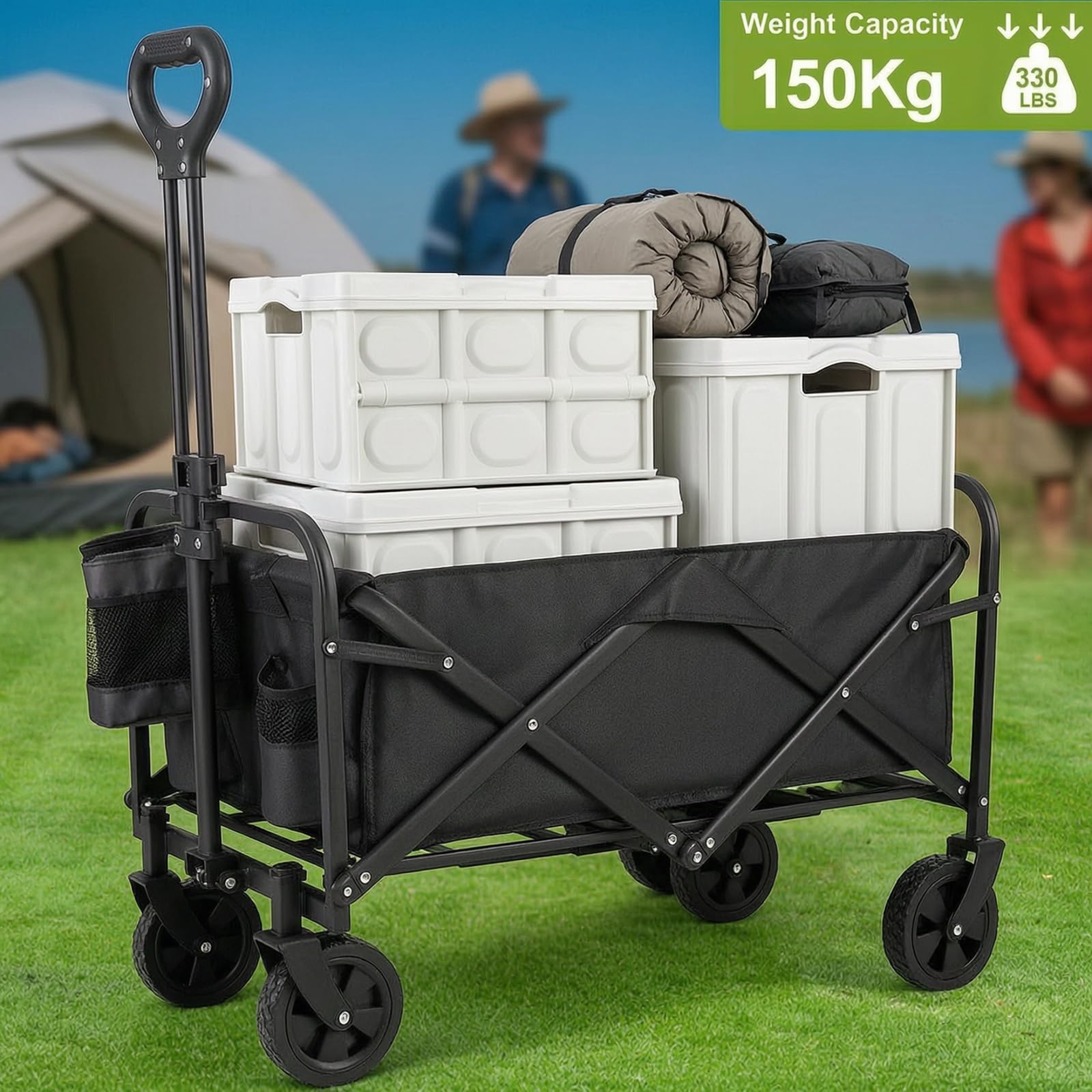 Carrello pieghevole 150 kg, carrello pieghevole, manico regolabile, 100 l
