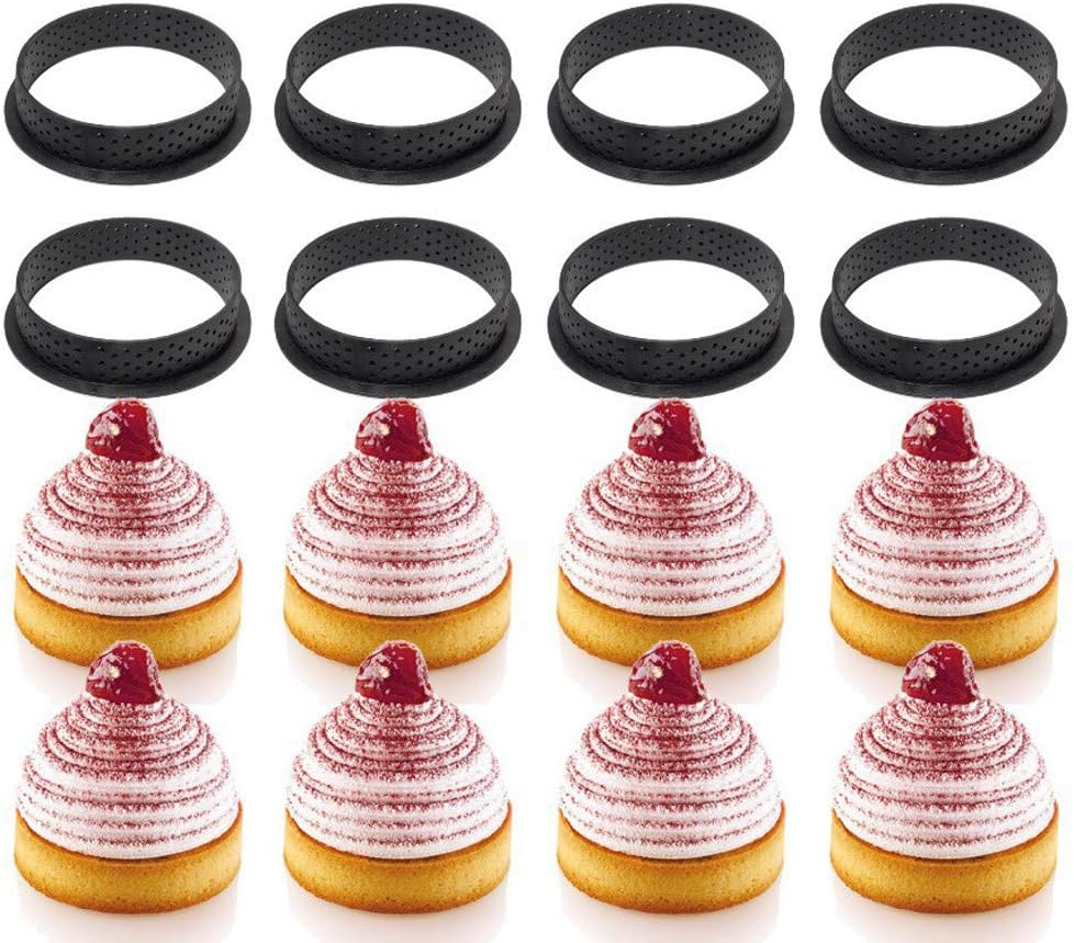 DEBBD 8PCS Cake Mold Perforated Cutter Round-Shape Mousse Circle Ring Tart Decorating