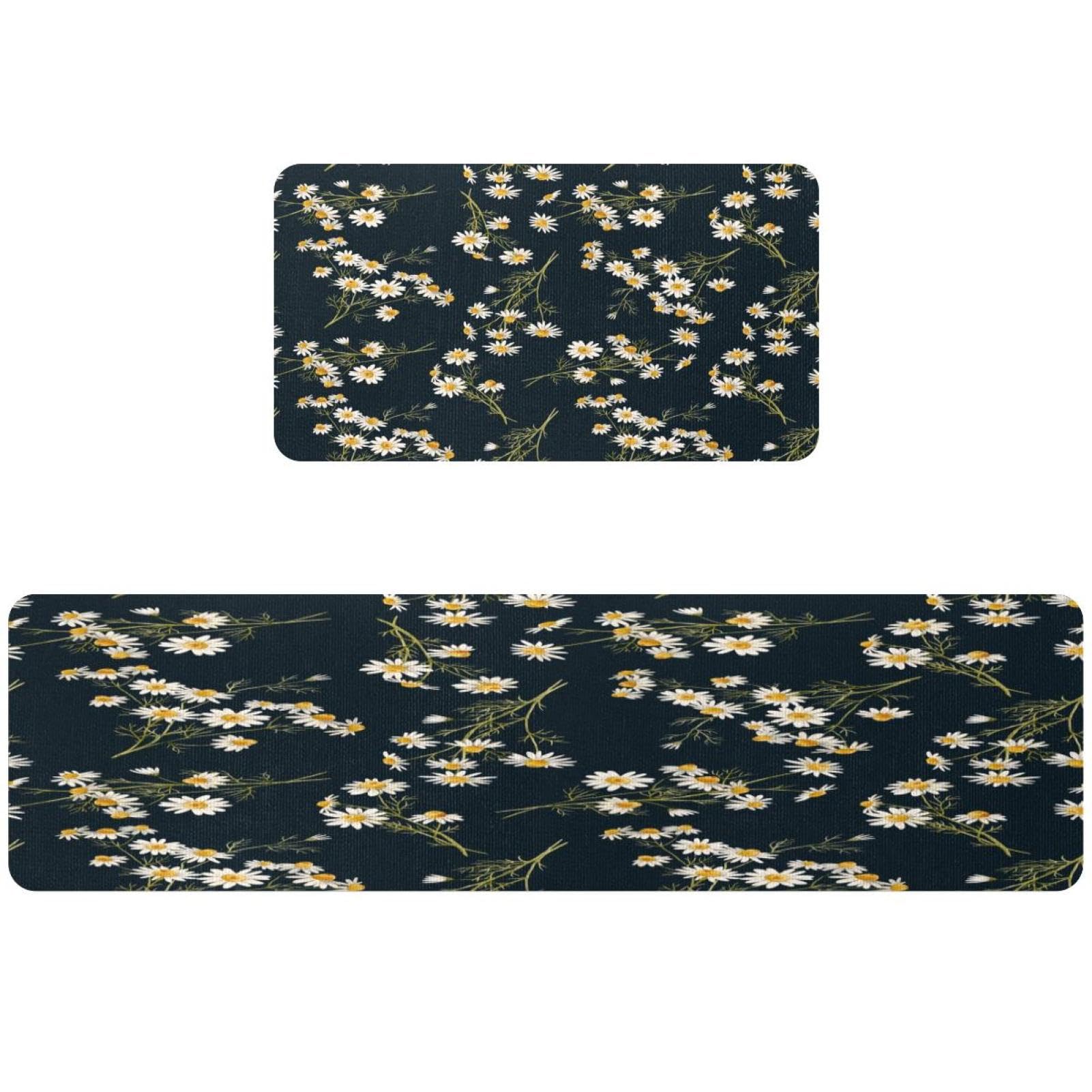 Alfombrillas de cocina con margaritas de diseño absorbente y base antideslizante lavable