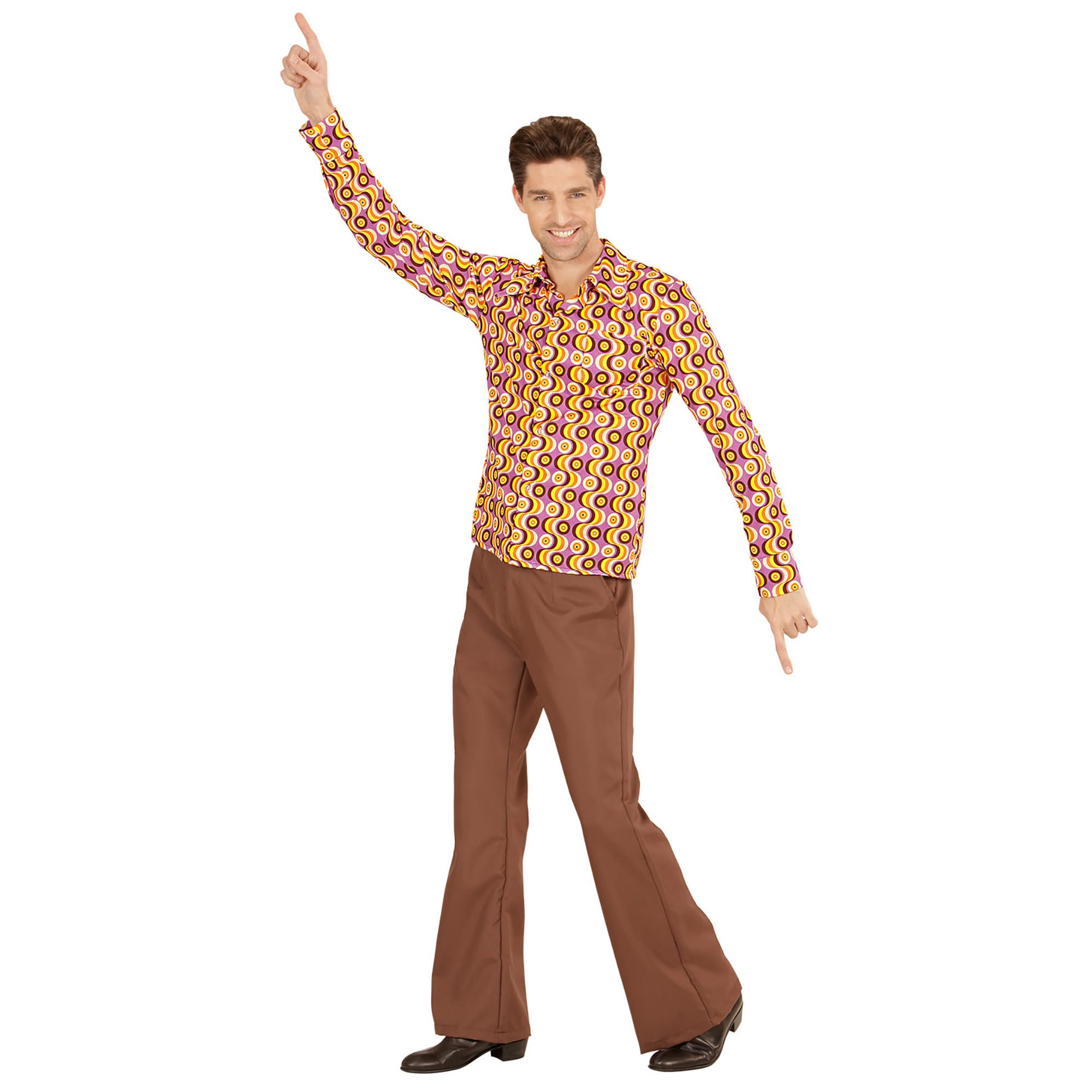W WIDMANN MILANO Party Fashion - Groovy 70s Style Shirt for Men Disco, Dancers, Show, Carnival, Theme Parties, Size XXXL, Yellow - Image 3