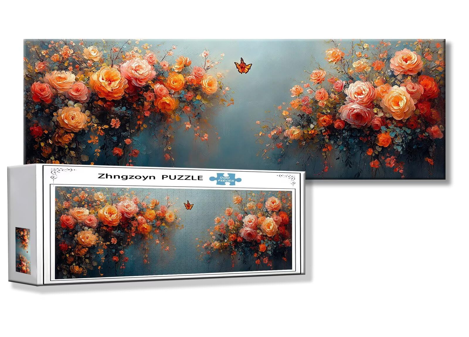Puzzle Papillon 900 Pieces Fleur Puzzle Adultes 87 x 34 cm DIY Difficile Classiques Jigsaw Panoramique, Adulte Jeu éducatif, 2025 Bois Jigsaw Art Impossible Famille Challenge, Cadeau pour Femme A-1