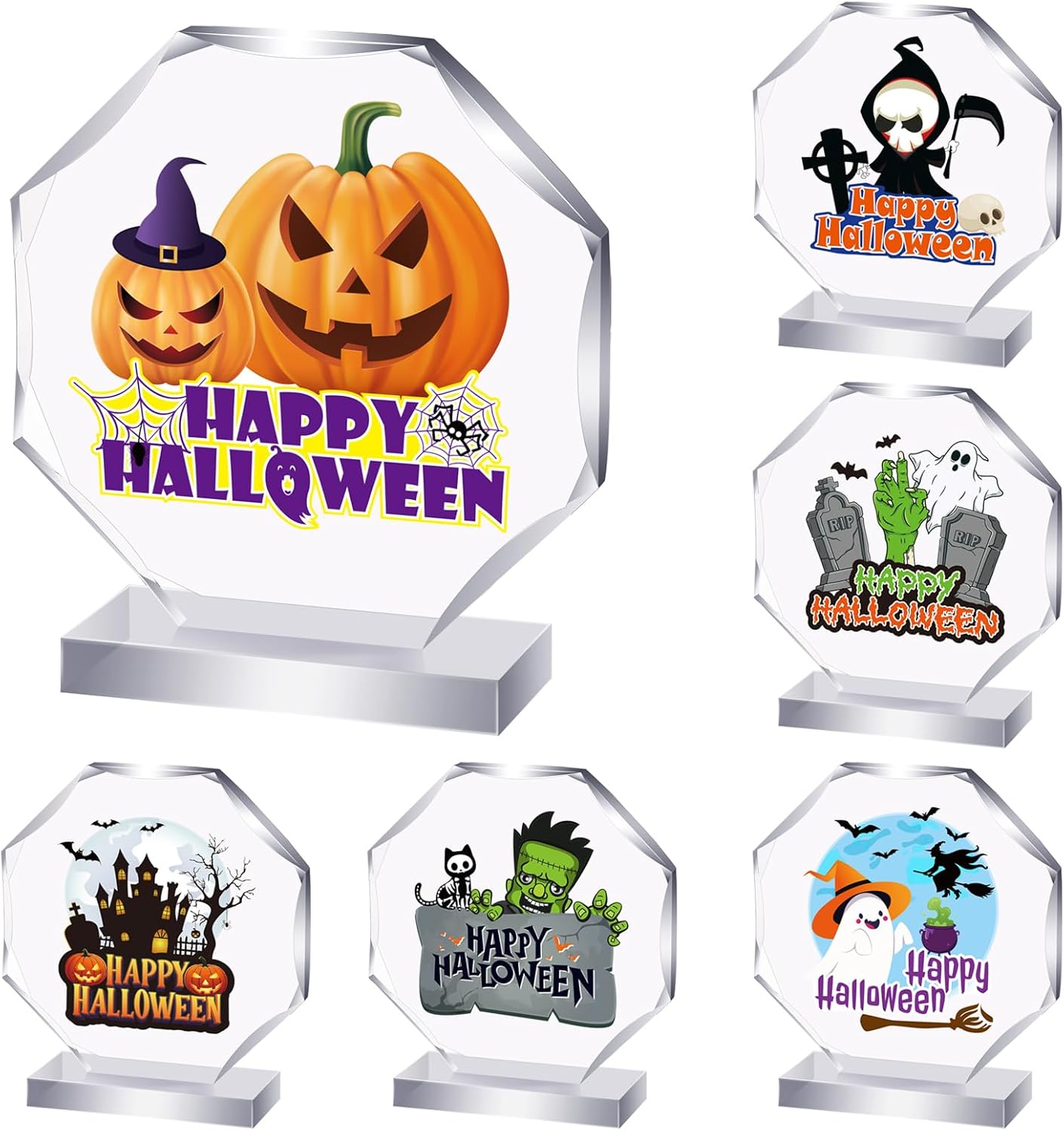Geetery 6 Pcs Halloween Acrylic Award 4.72'' Halloween Party Supplies Trophy Award Funny Contest Trophy Plaques for Pumpkin Contest Winner Party Spooky Season