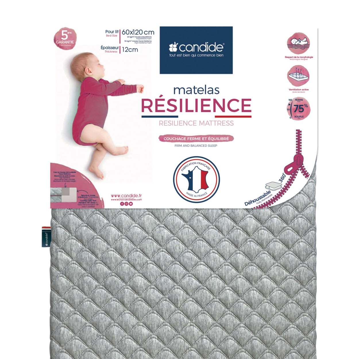 Matelas bébé 60x120cm Résilience déhoussable 360°