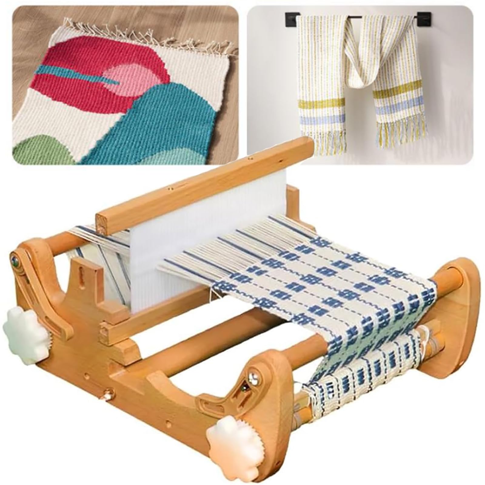 Holz-Handwebstuhl-Set, Schreibtisch-Strickmaschine mit 10 cm starren Hecken, 20 cm Webbreite, Kit für Schals, Teppiche, Taschen
