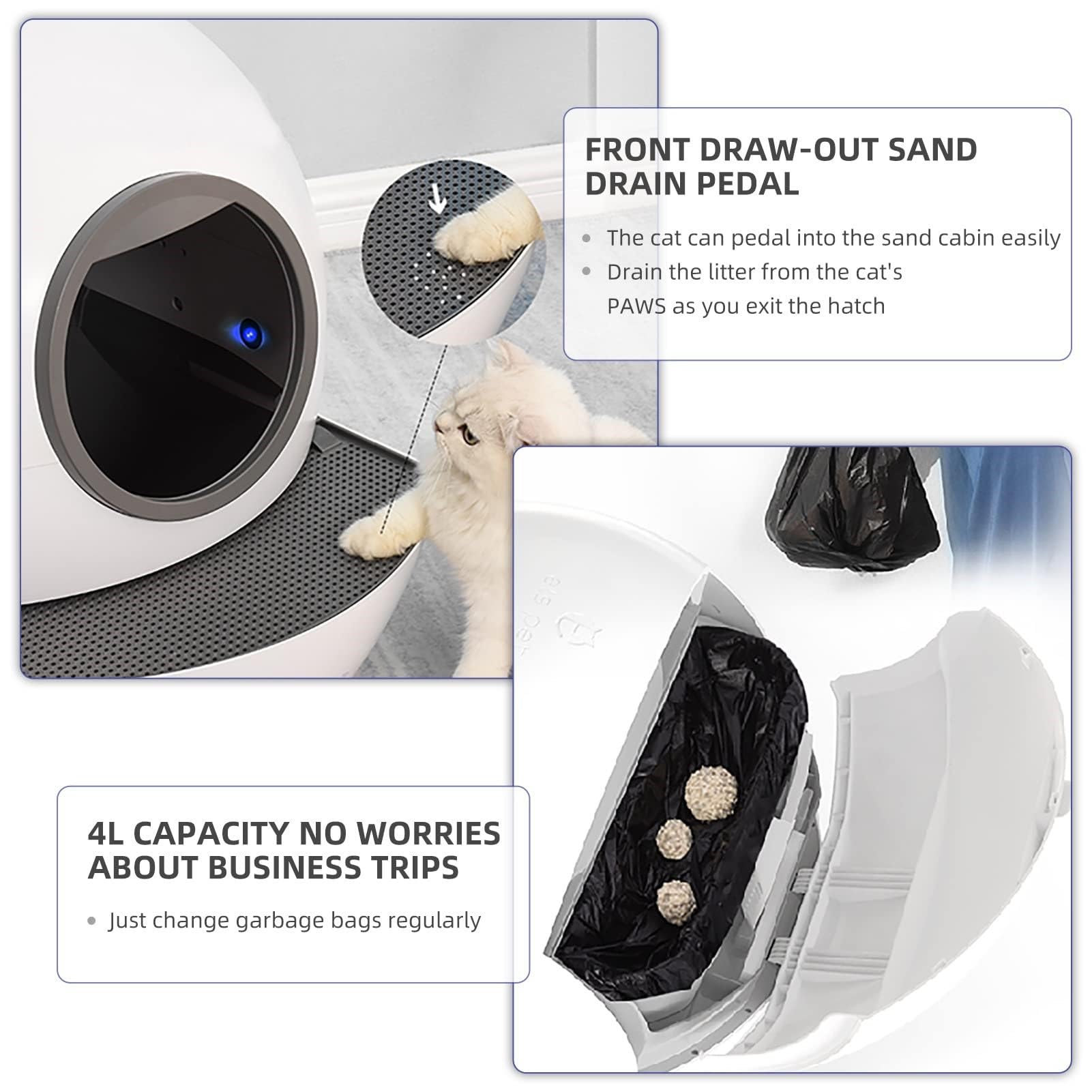 Lettiera per Gatti autopulente, Controllo App, Monitor Intelligente, Adatta a Tutti i Tipi di Gatti, rimozione degli odori, Facile da smontare e Lavare