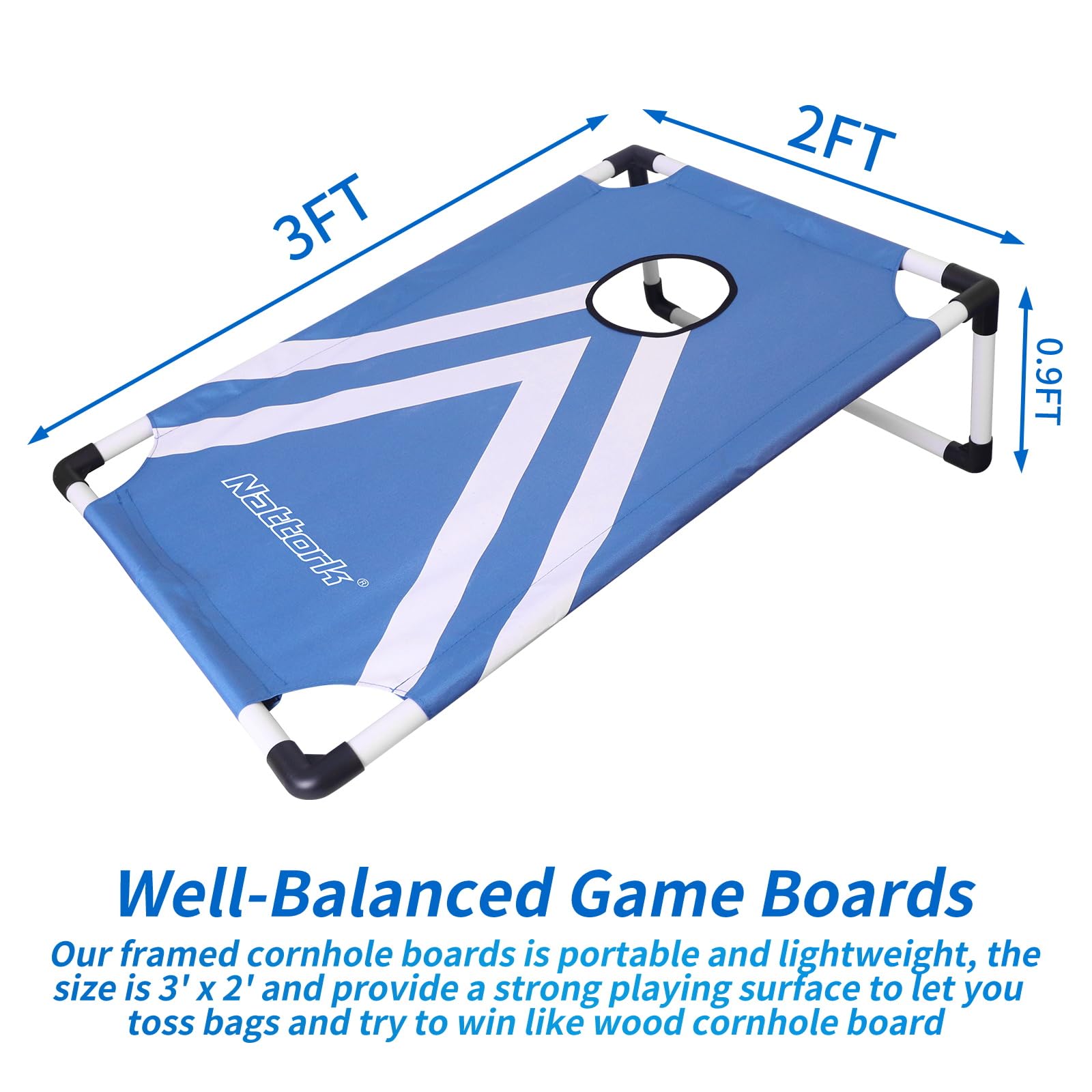 Portable Cornhole Set PVC Framed Corn Holes Outdoor Game Set with 2 Cornhole Boards, 8 Cornhole Bean Bags and Carrying Case, Camping Games Indoor Outdoor for Adults, Travel Camping Accessory view 4