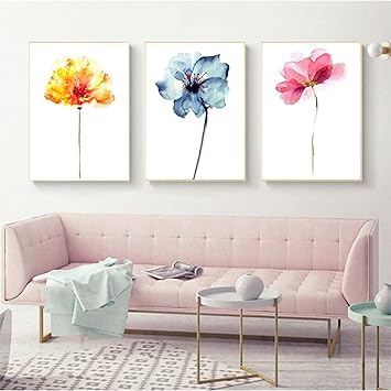 Amazon 壁アート写真家の装飾水彩花カラフルな美しいバラのキャンバスの絵画プリント北欧のミニマリスト 80x110cm X3フレームレス ウォールステッカー オンライン通販