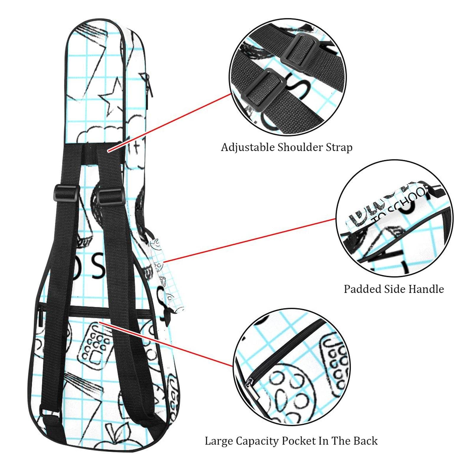 Sac à dos robuste pour ukulélé de concert - Sac de rangement pour ukulélé soprano - Sac rembourré de 10 mm - Pour la rentrée scolaire