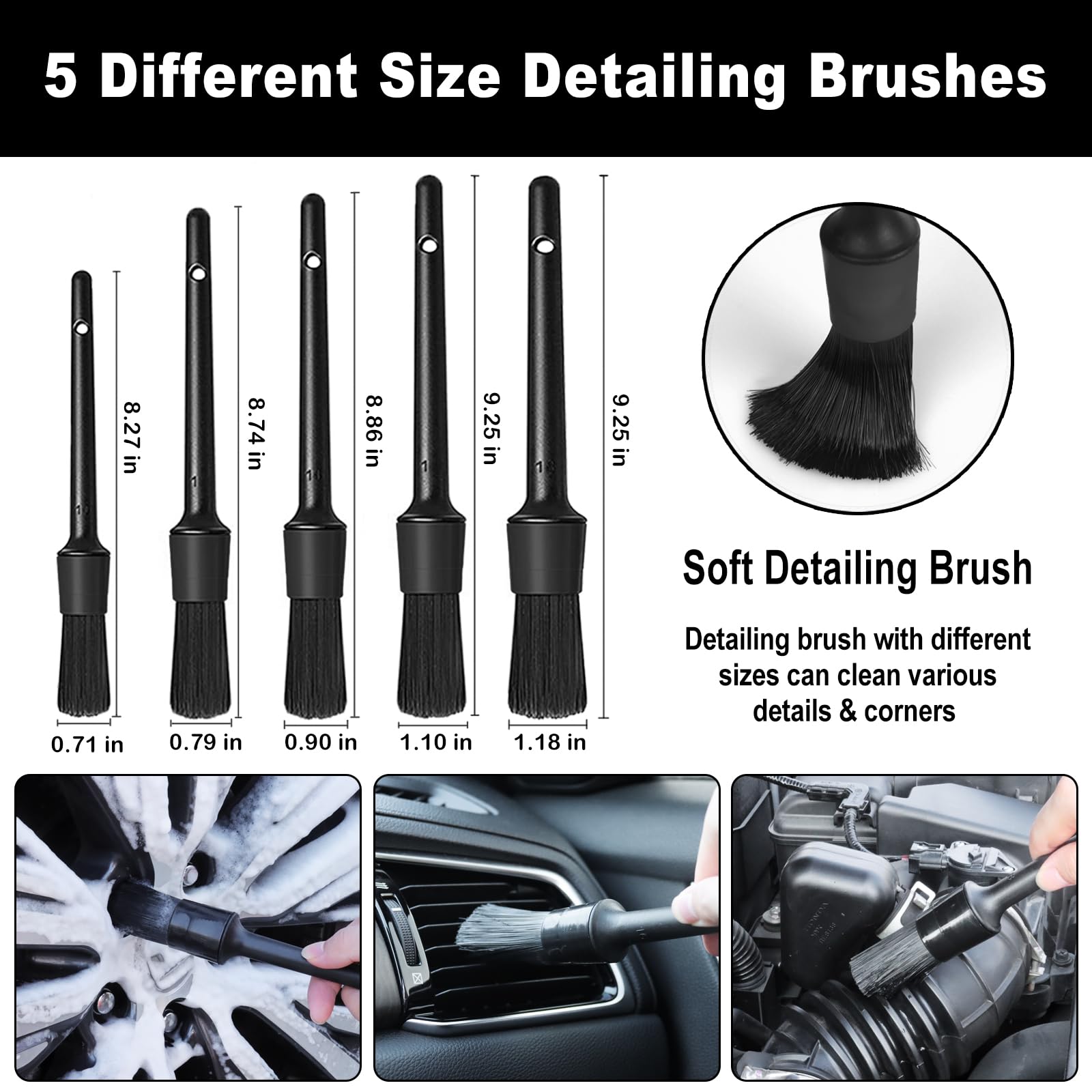 Kit de 12 cepillos de rueda para limpiar ruedas y neumáticos, cepillo de ruedas y llantas, cepillos de detalles de coche, cepillo de neumáticos, juego de cepillos de limpieza de llantas de coche
