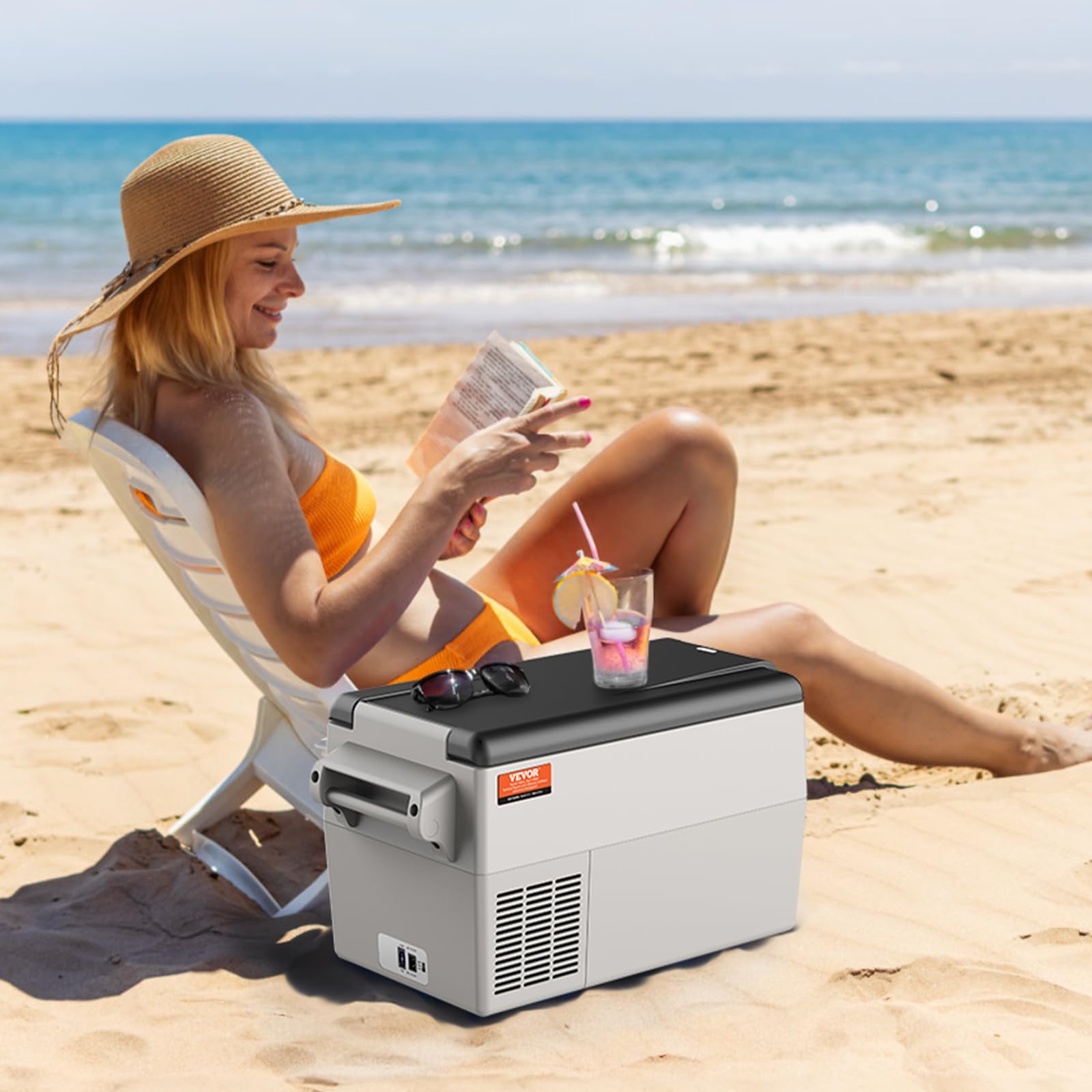VEVOR Lodówka samochodowa, 12 V, przenośna, 32-litrowa zamrażarka z dwoma strefami, regulowany zakres od -4 ℉ do 50 ℉, 12/24 V DC i 100-240 V AC chłodnica kompresorowa na zewnątrz