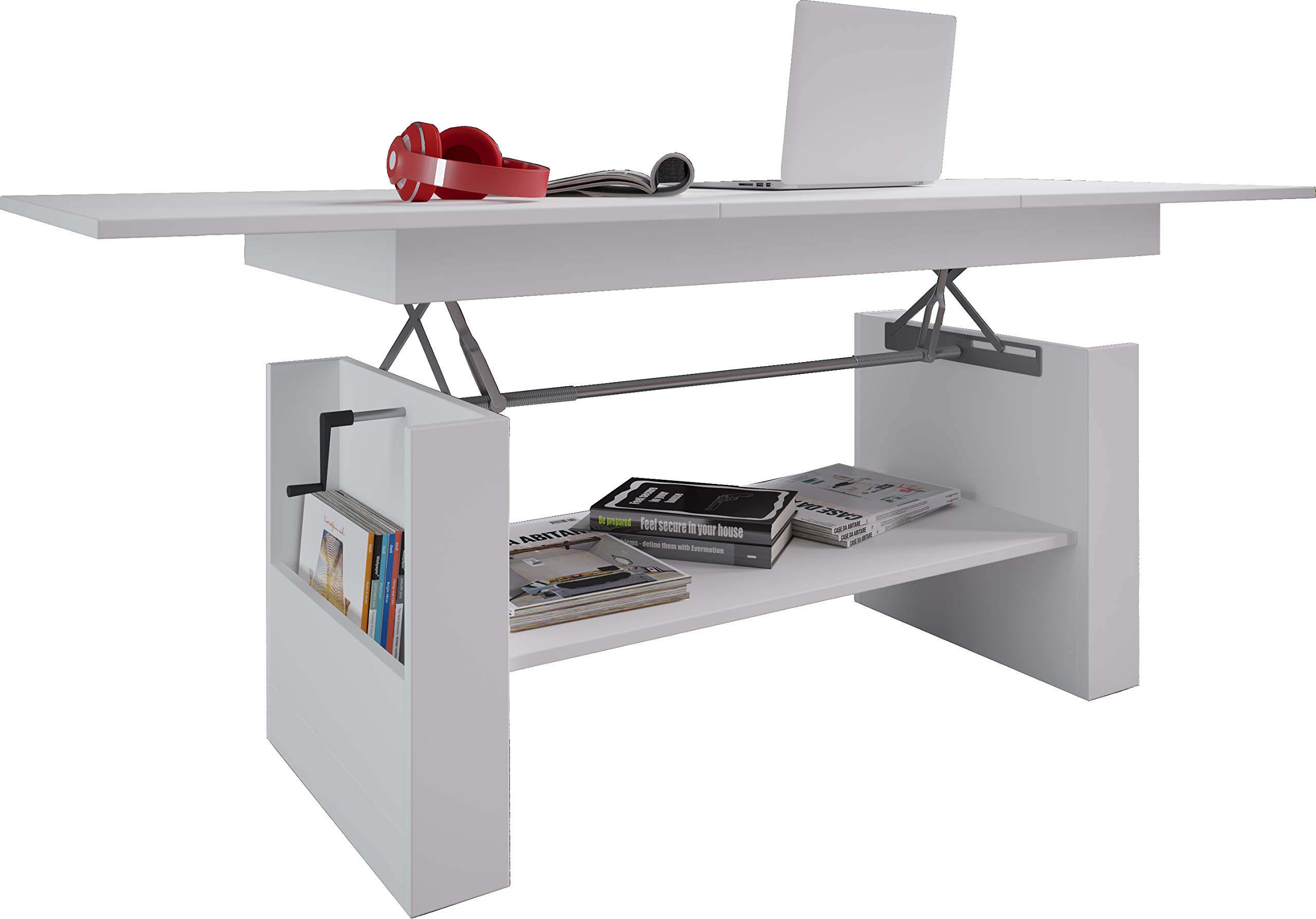 VCM Holz Couchtisch Schlicht | Maße ca. H. 52 x B. 115 x T. 58 cm | Wohnzimmertisch - Kobila höhenverstellbar ausziehbar Weiß
