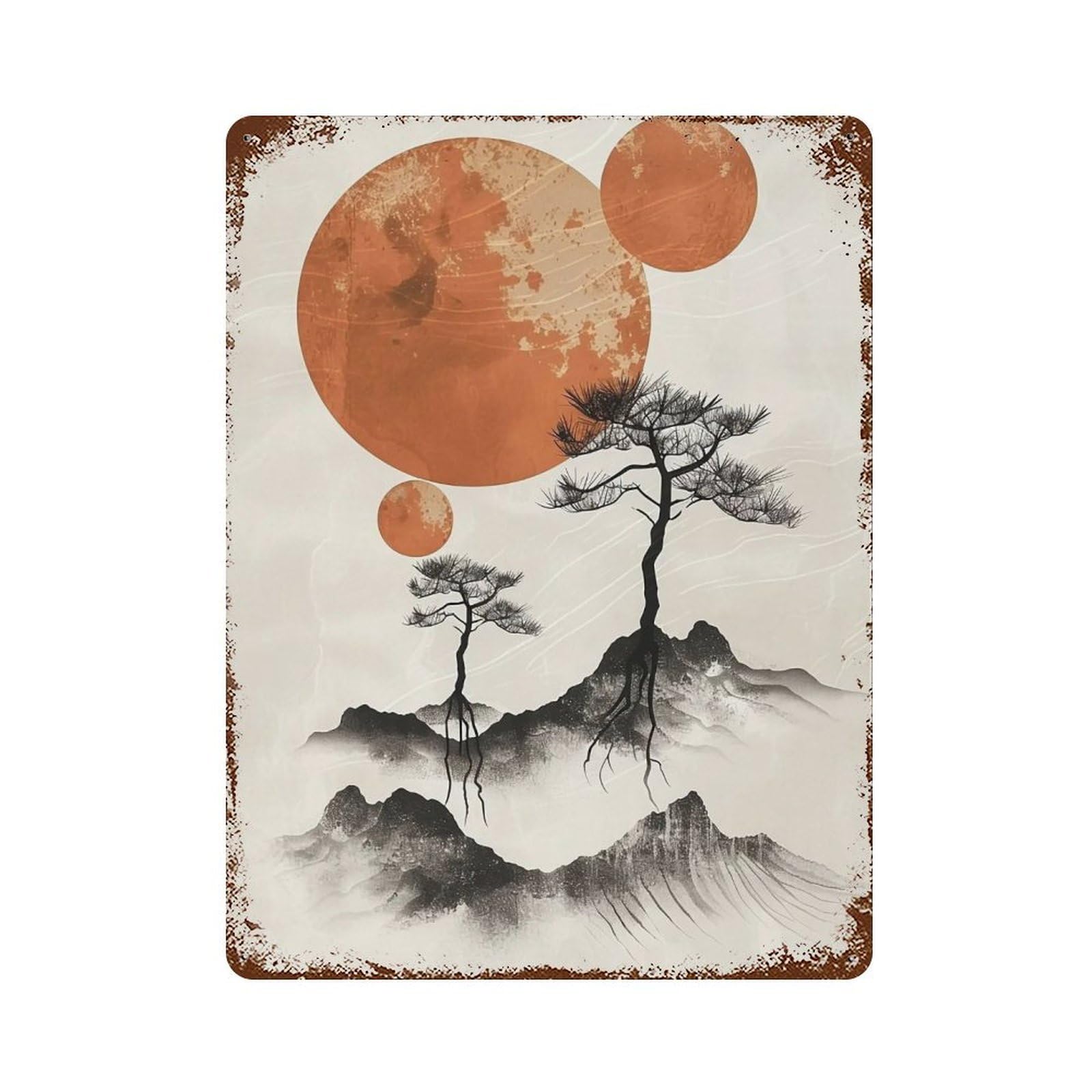 WUJHGRSG Oriental Multi Sun Sacred Mountain Waterscape 03 Wall Art Retro Iron Vintage Metal Tin Sign Poster Modern Decor for Home Cofffee Club Bar Shop Style 40x30cm