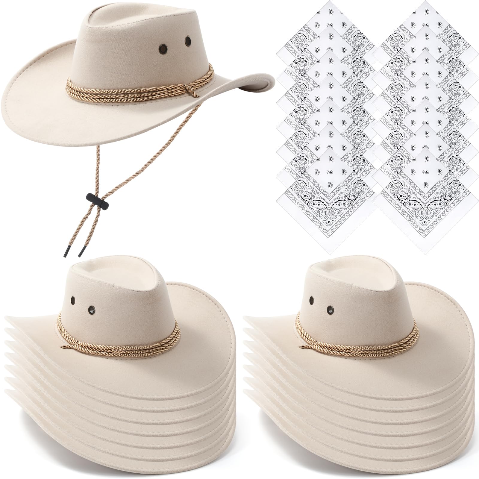 Coume 15 Set Cowboy Hats Bulk for Adults with Bandannas