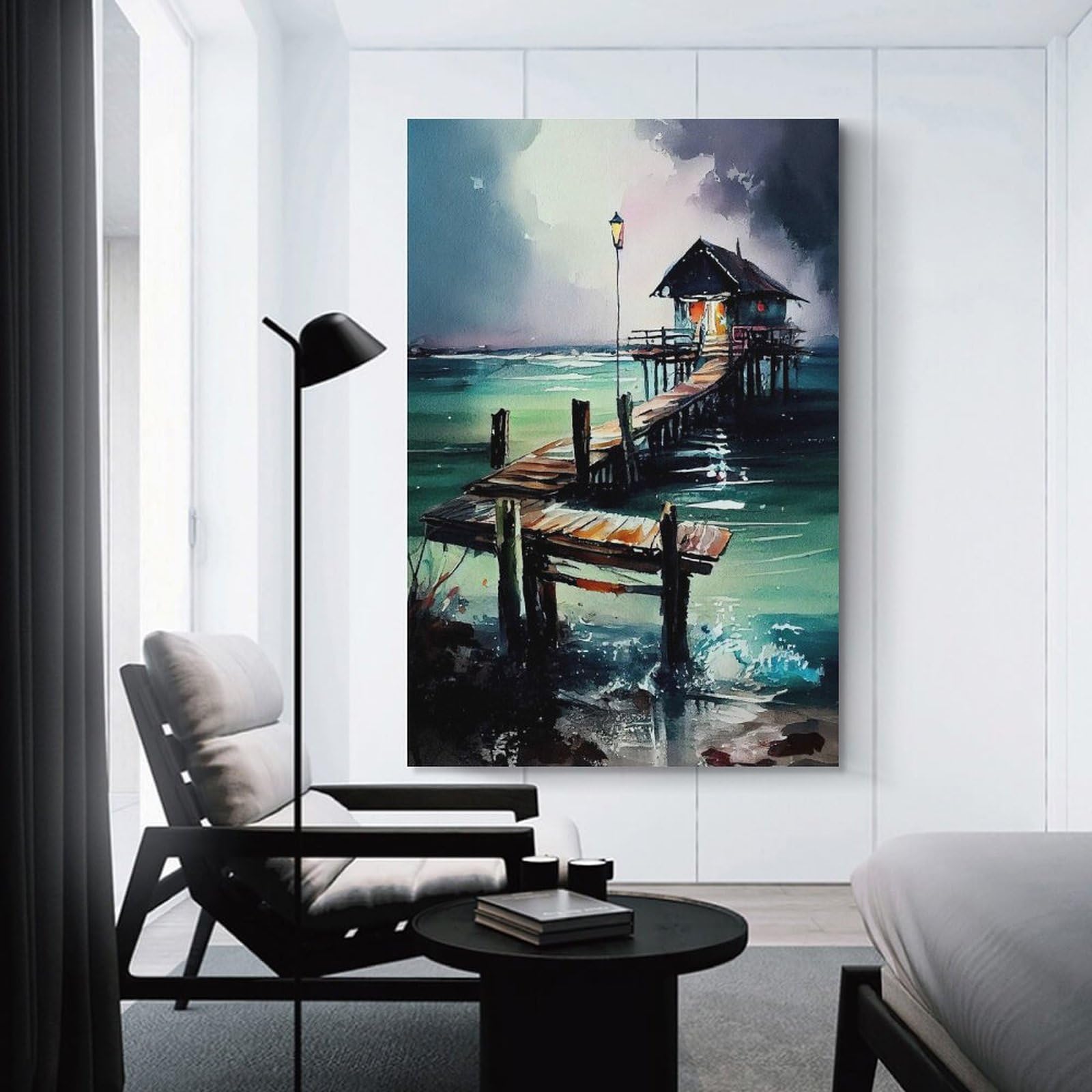 Junmoney Unframe-Vibrant Watercolor Seaside Vibrant Watercolor Seaside Wall Decor Canvas Print, 12X18inch(30X45cm), For Wall Displays, Bedrooms Or Room Updates, Wall Decor Suited To Curated Displays