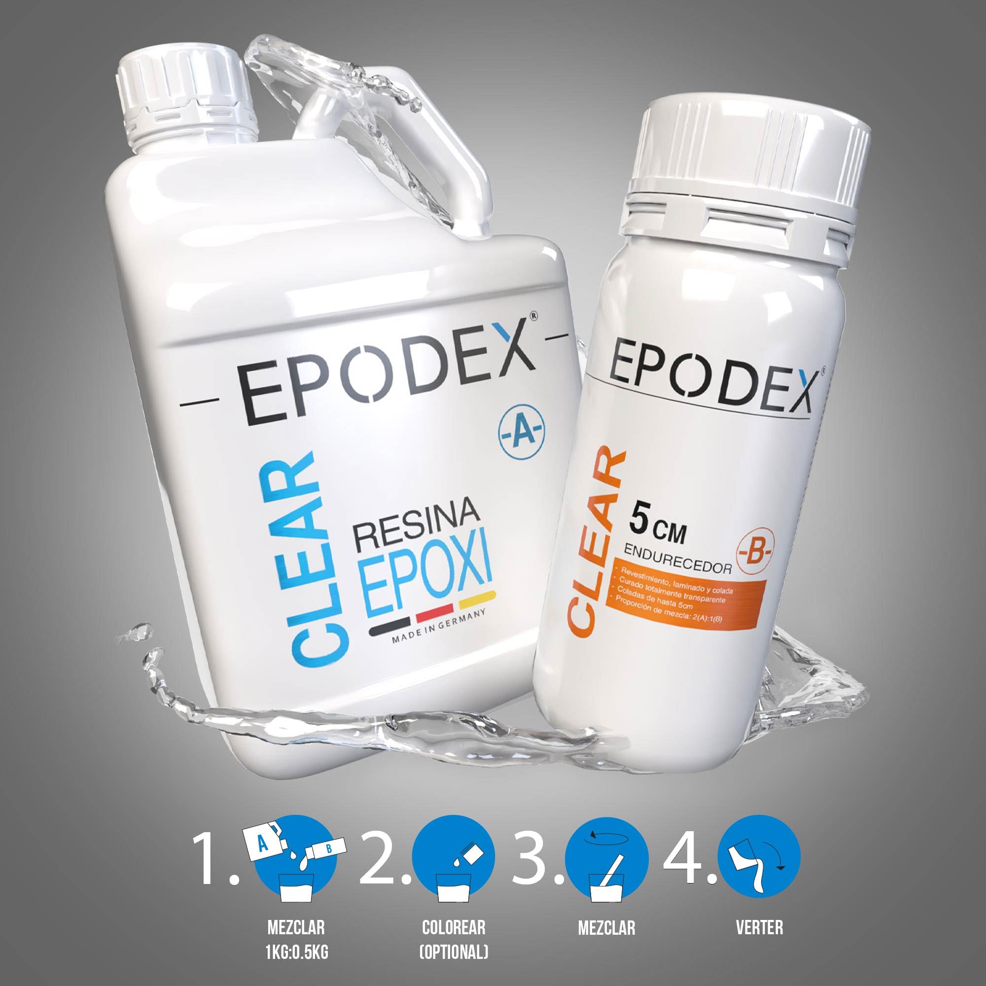 ECO+ EPODEX Resina Epoxi hasta 5cm, BLUE - Transparent, 6kg | Kit Resina Epoxi Transparente ideal para mesas río, lámparas, vertidos altos y más