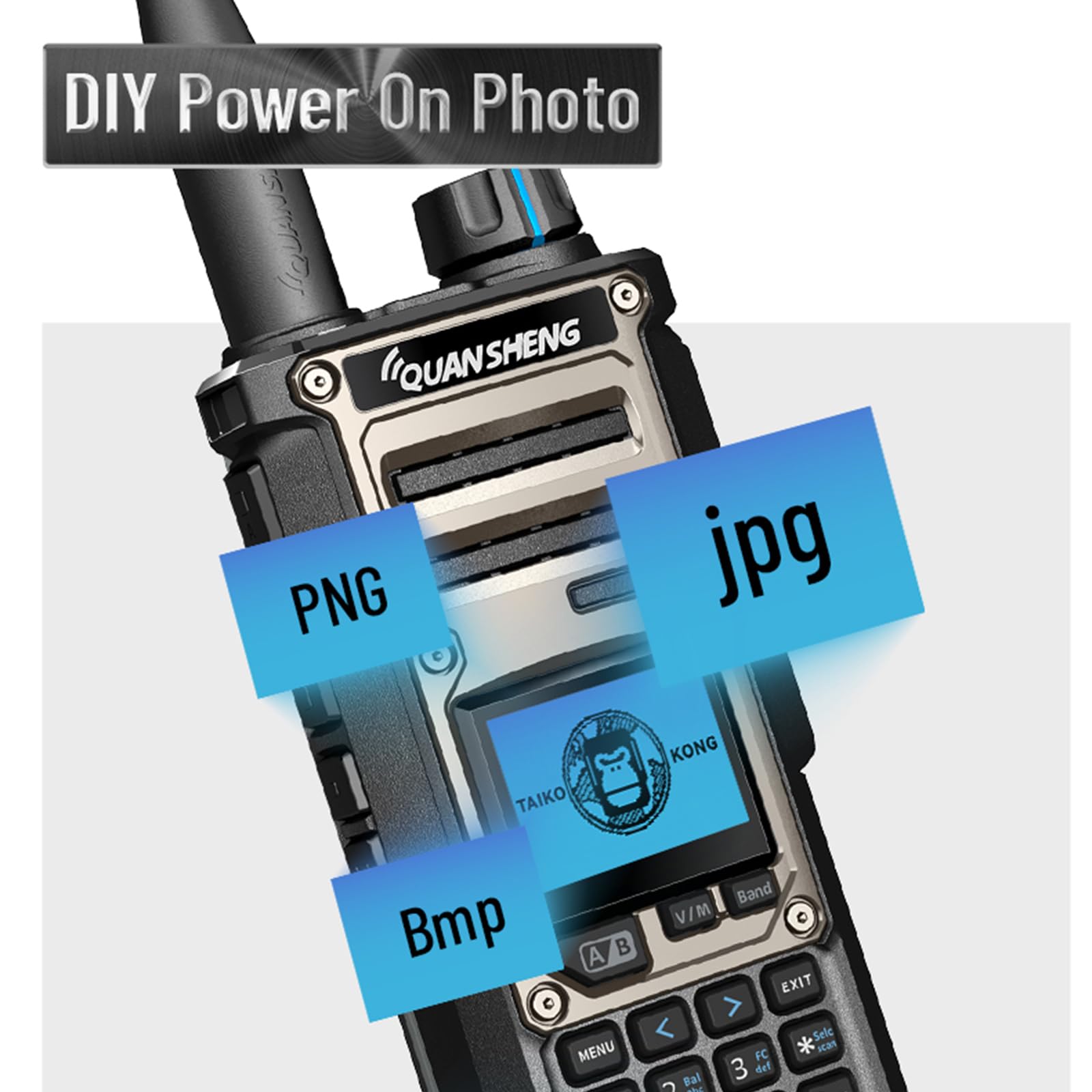 HYS Quansheng TK-11(8) Talkie-walkie VHF/UHF 10 W, port de charge de type C et batterie 3000 mAh, numéro de canal 999, analyseur de spectre, radio bidirectionnelle professionnelle