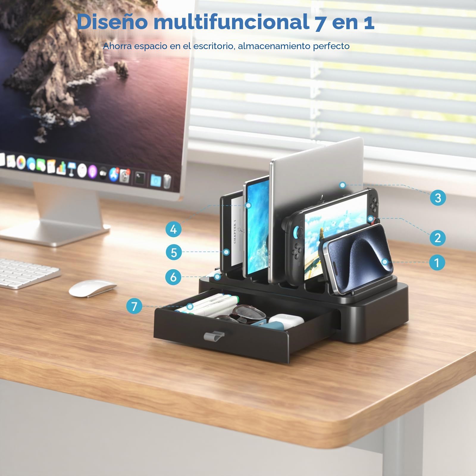 KDD Soporte Portatil Vertical con Cajón - Soporte Portatil Mesa Que Ahorra Espacio - Laptop Stand con Bloqueo por Gravedad para MacBook/DELL/HP/Chromebook/Surface Pro/Tabletas/Movil/Switch/Teclados