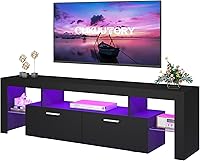Clikuutory 63" Modern TV Stand with RGB LED Lights, 2 Large Drawers & Open Shelf - Fits 75" TVs, Black Entertainment Center