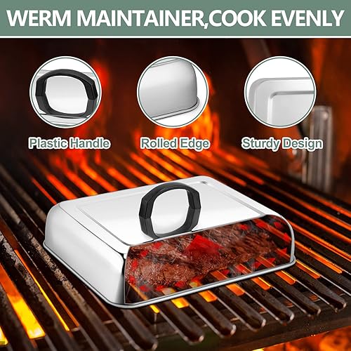 Miniatura 5 de Leonyo - 3 cubiertas de hilvanado para plancha resistente, cúpula rectangular grande de acero inoxidable de 13 y 9 pulgadas, tapa de vapor para