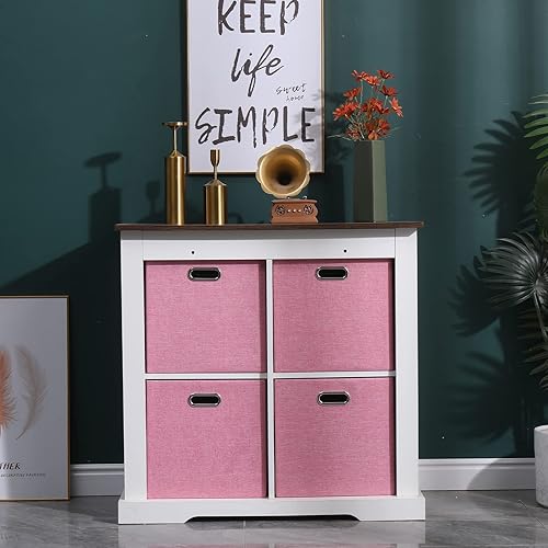 Miniatura 3 de Cajas Organizadoras de Almacenamiento de Cubo Rosa 33x33x33 cm, Juego de 4 Cajas de Organización Plegables con Asas, Cajas de Almacenamiento