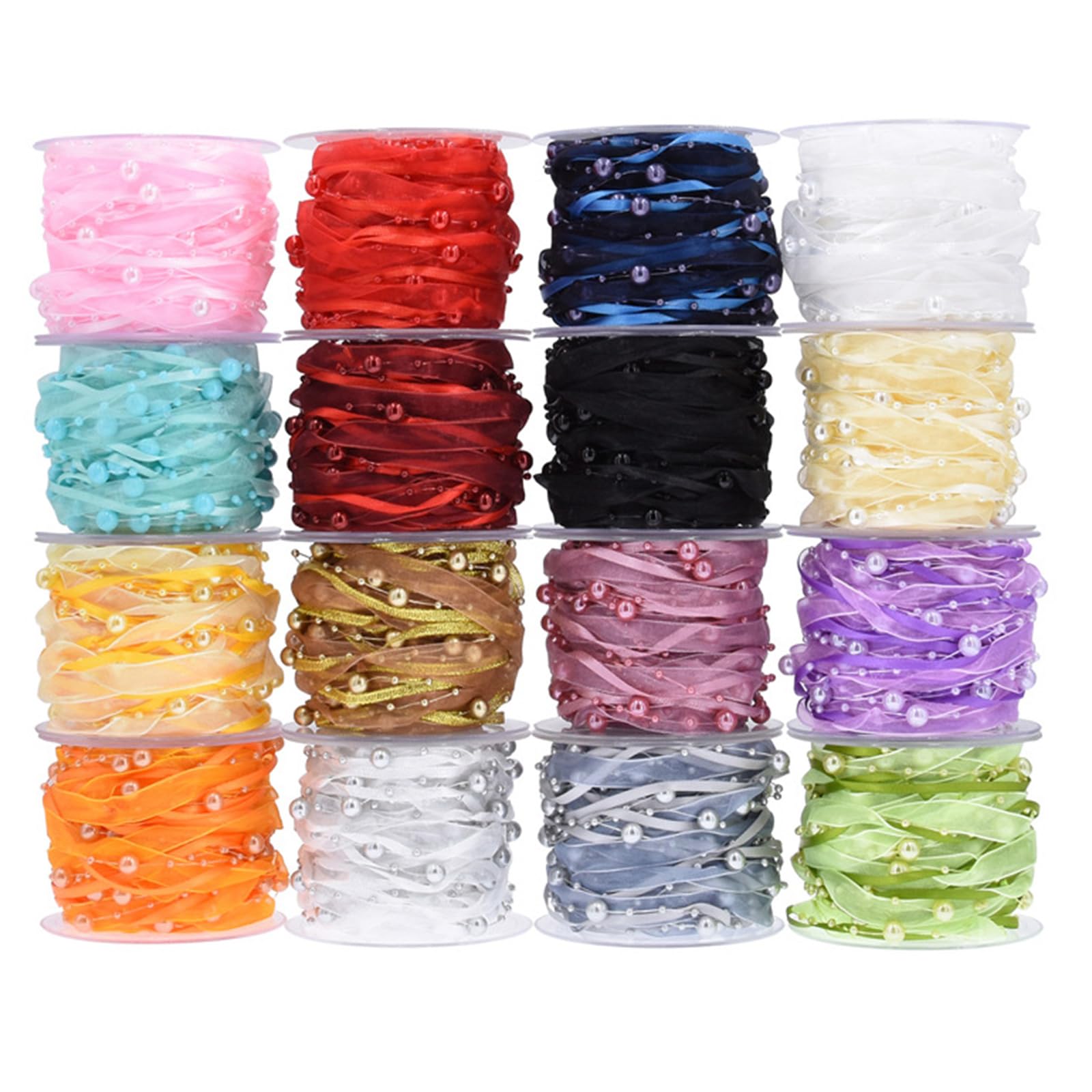 CaPiSo Nastro Organza Con Perle - 10 Metri, Larghezza 1 Cm, Colore Creme, Perle 3 E 8 Mm - 2