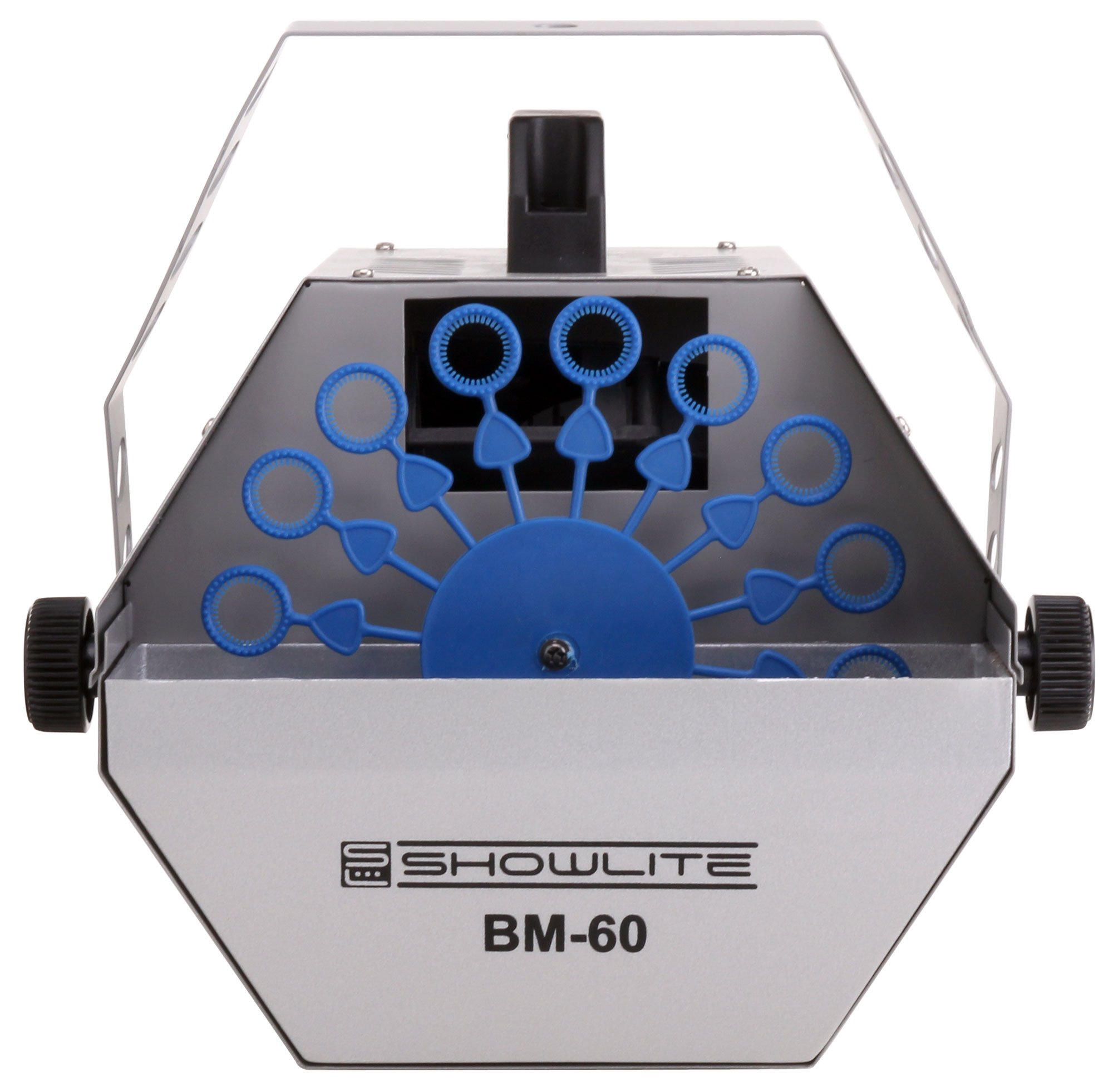 Showlite BM-60 Seifenblasenmaschine 60W mit Funk Fernbedienung (0,6l Tank, 2-3 Stunden Laufzeit bei vollem Tank, Party Effekt, Disco Bubbles) Silber