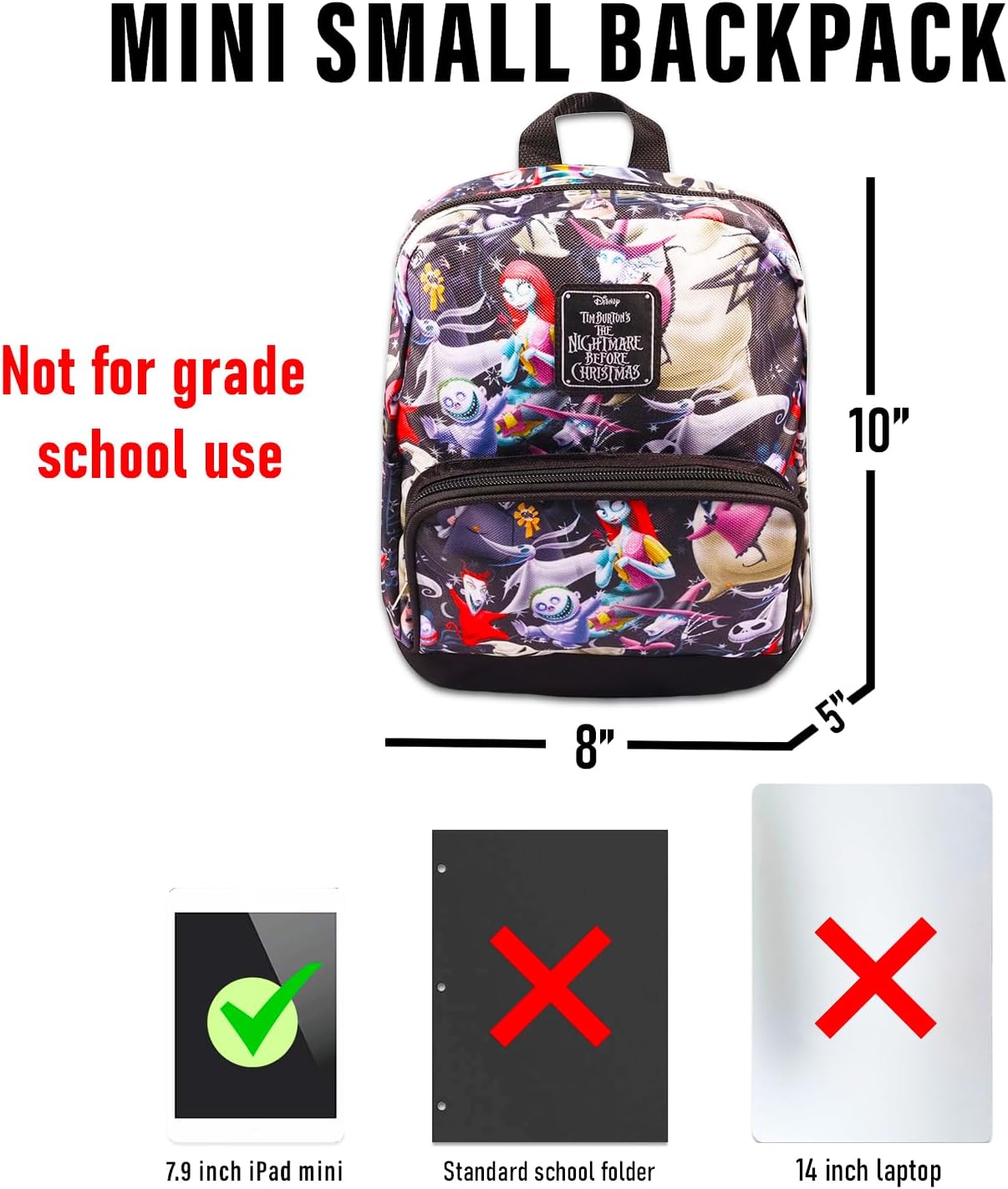 Fast Forward New York Disney Nightmare Before Christmas Mini Backpack for Women -- Canvas Purse Shoulder Bag Adults, Teens-Include Plastic bottle