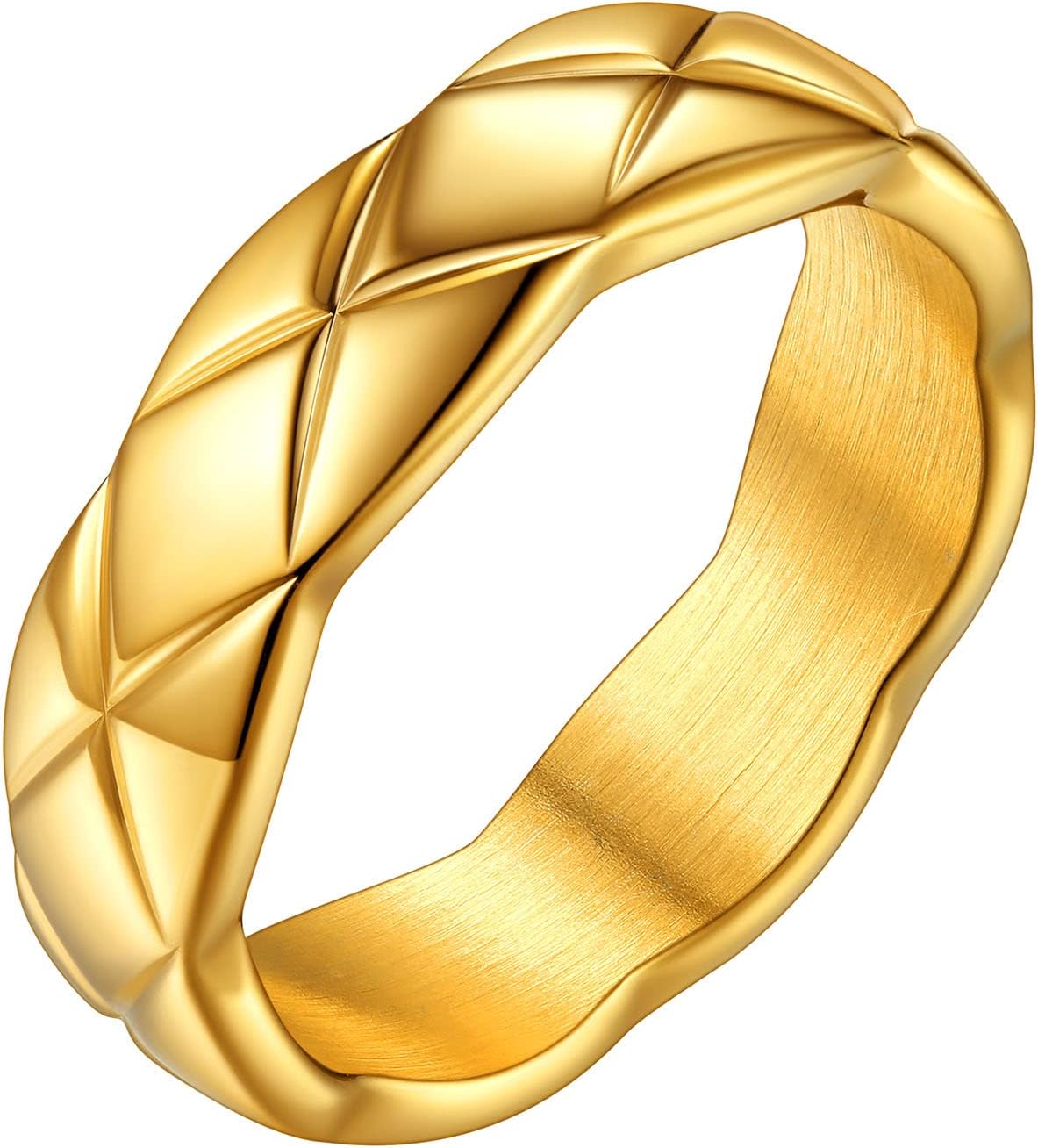 Crush Bands Ring for Women Yellow Gold Plated 6MM Wide Wedding Promise Stacking Rings, Size 7-12