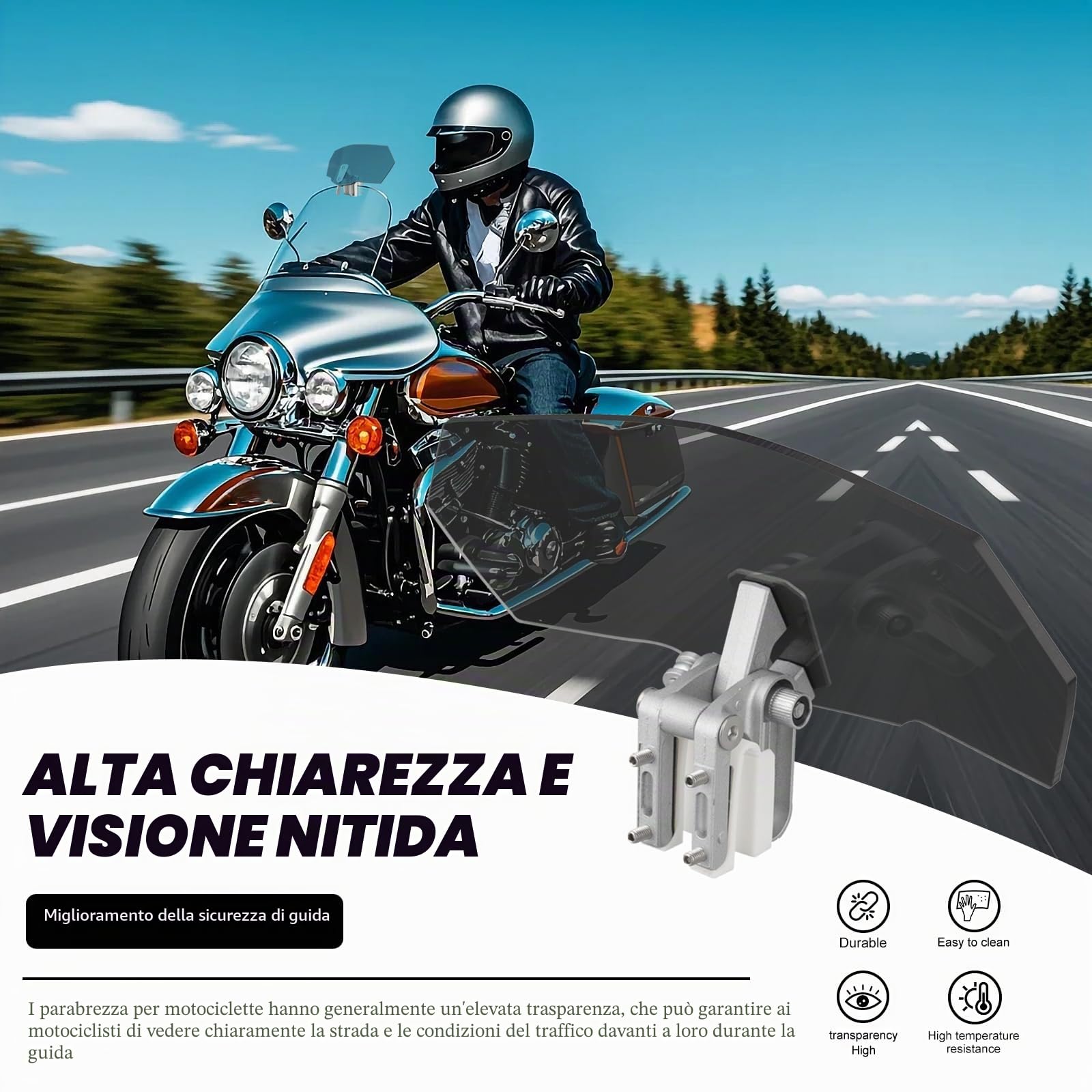 DREAMIZER Parabrezza Universale per Moto, Deflettore Antivento Regolabile con Clip per Estensione Parabrezza Spoiler Deflettore Antivento Compatibile con Honda Kawasaki Yamaha Suzuki Triumph