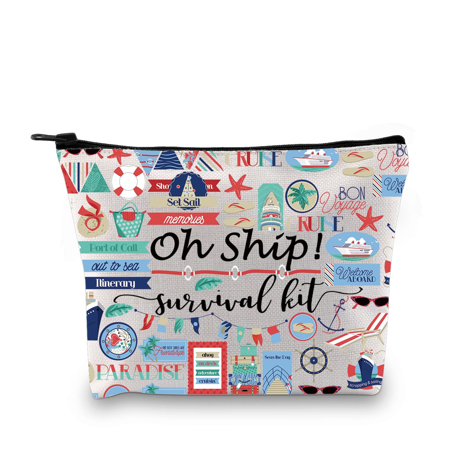 Oh Ship! Cruise Vacation Survival Kit, Travel Makeup Bag & Accessories Gift for Cruisers (EU), Survival Ship Bag Eu